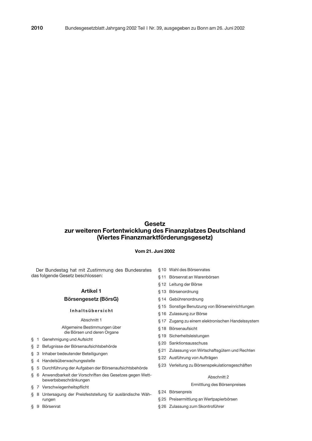 BGBl. 2002, Seite 2010 — Originalseite als Abbildung