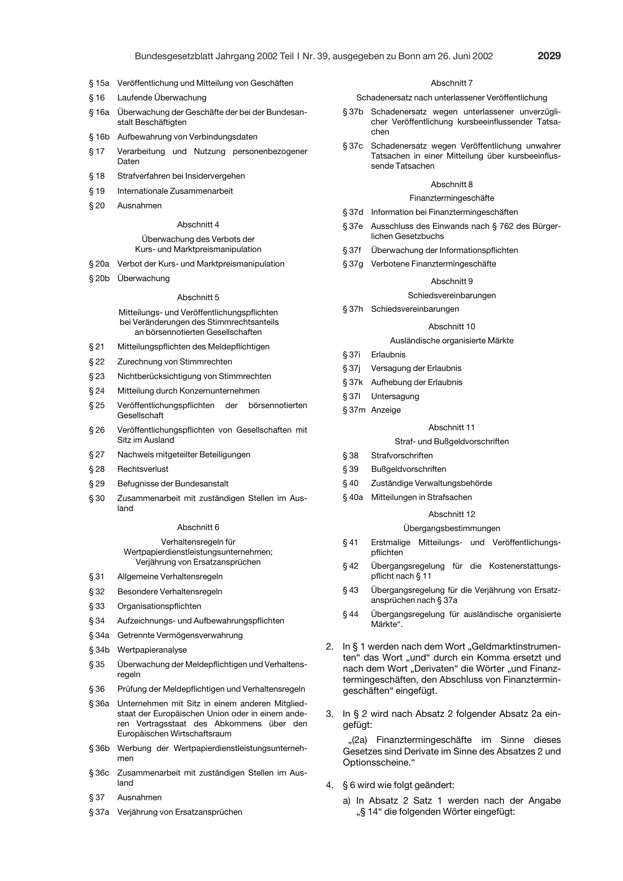 BGBl. 2002, Seite 2029 — Originalseite als Abbildung