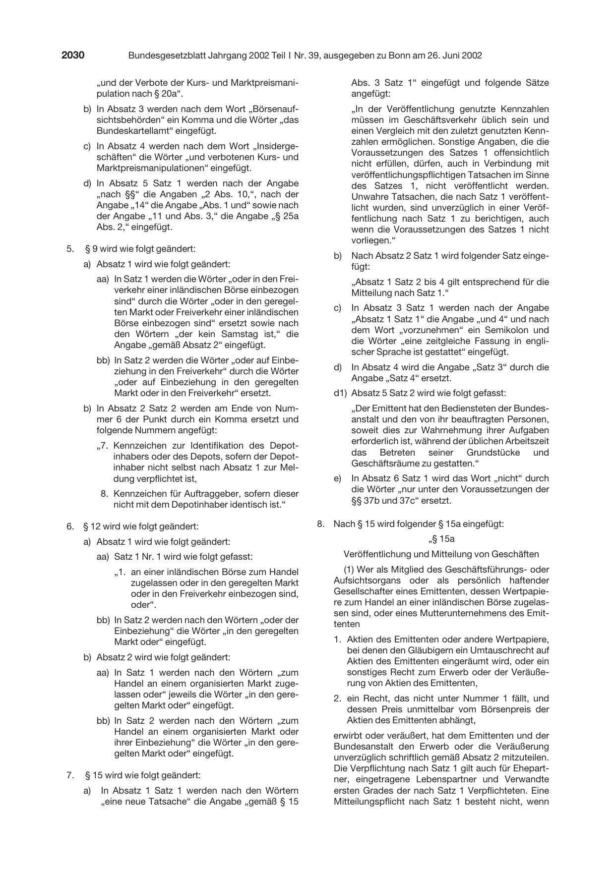 BGBl. 2002, Seite 2030 — Originalseite als Abbildung