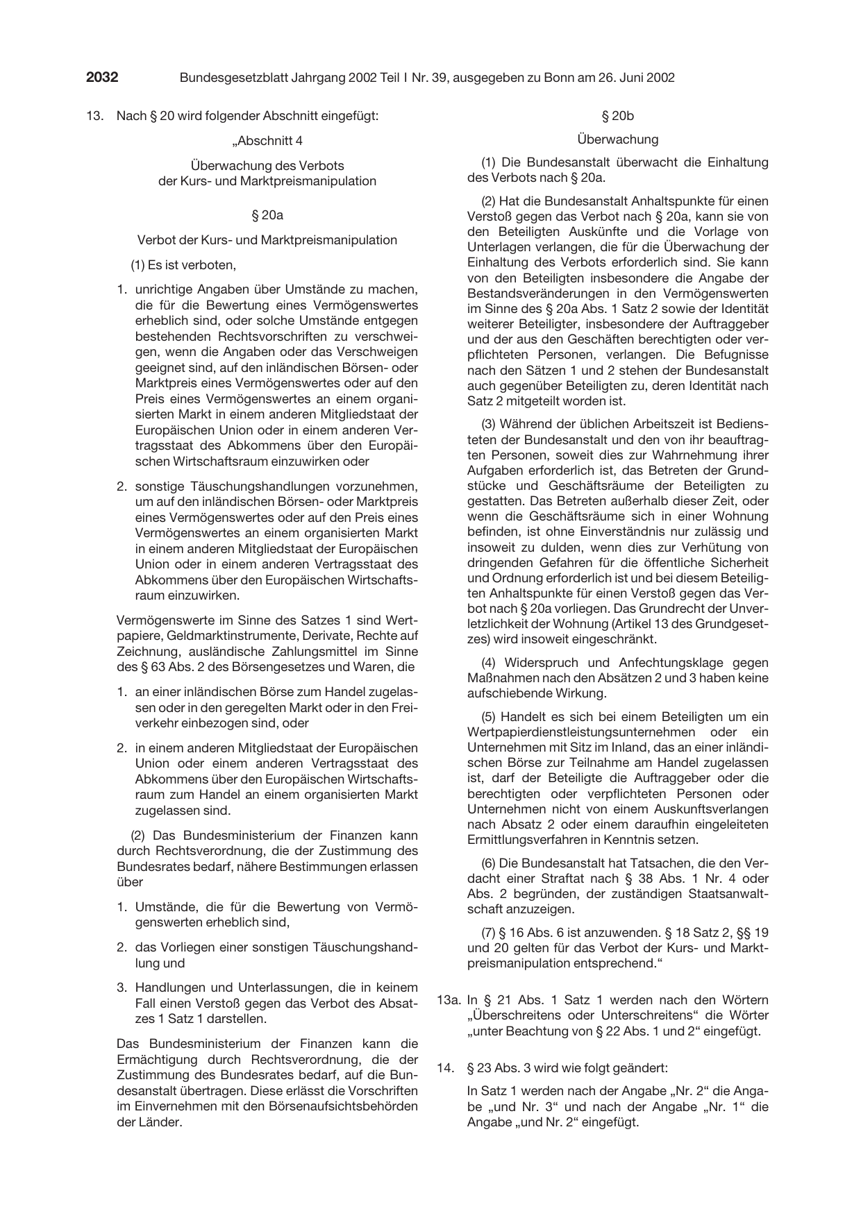 BGBl. 2002, Seite 2032 — Originalseite als Abbildung