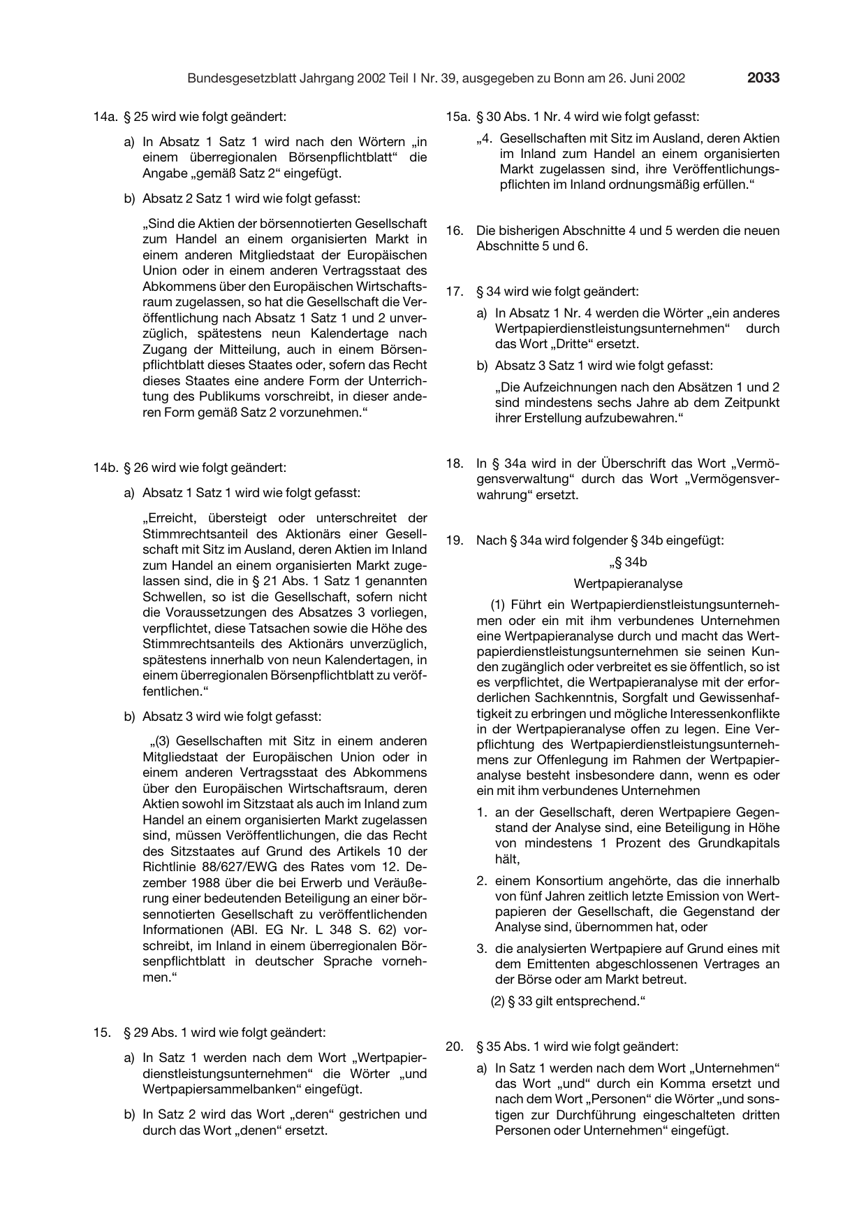 BGBl. 2002, Seite 2033 — Originalseite als Abbildung