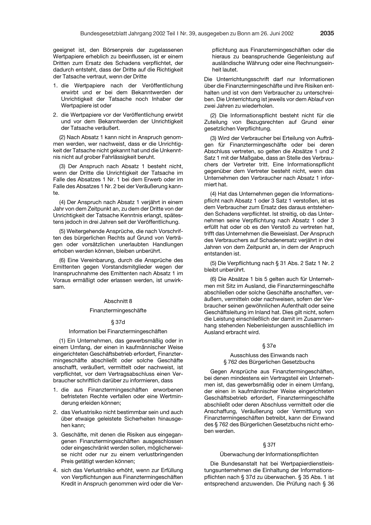 BGBl. 2002, Seite 2035 — Originalseite als Abbildung