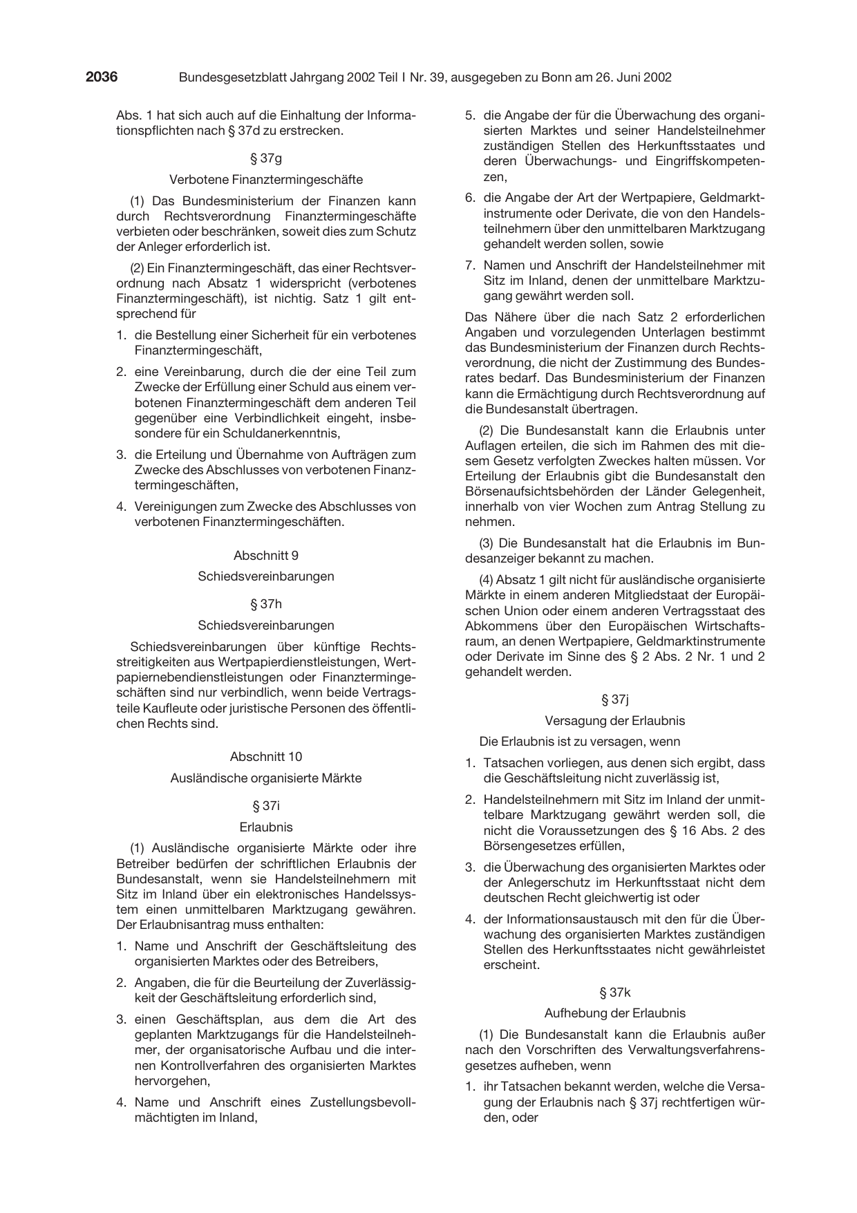 BGBl. 2002, Seite 2036 — Originalseite als Abbildung