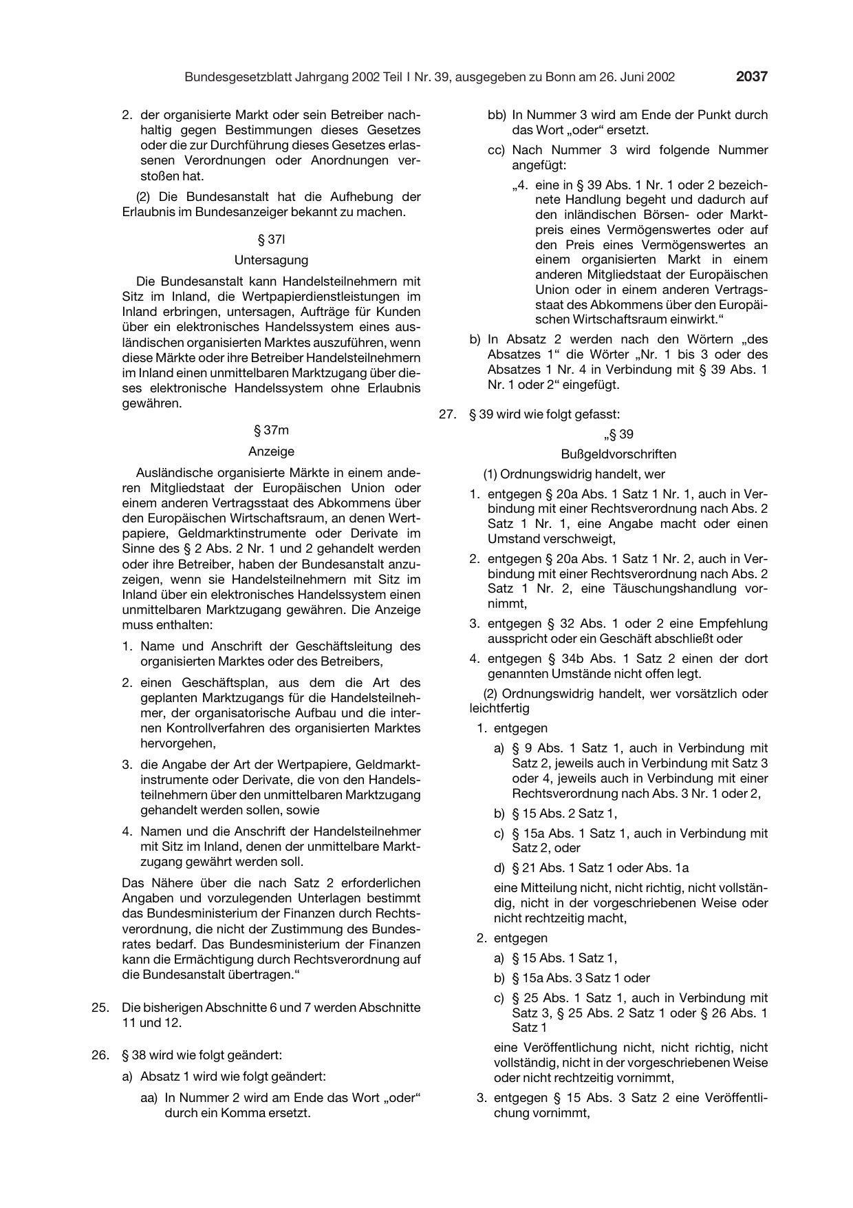 BGBl. 2002, Seite 2037 — Originalseite als Abbildung