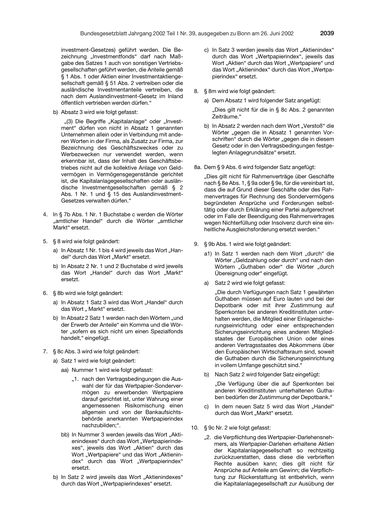 BGBl. 2002, Seite 2039 — Originalseite als Abbildung