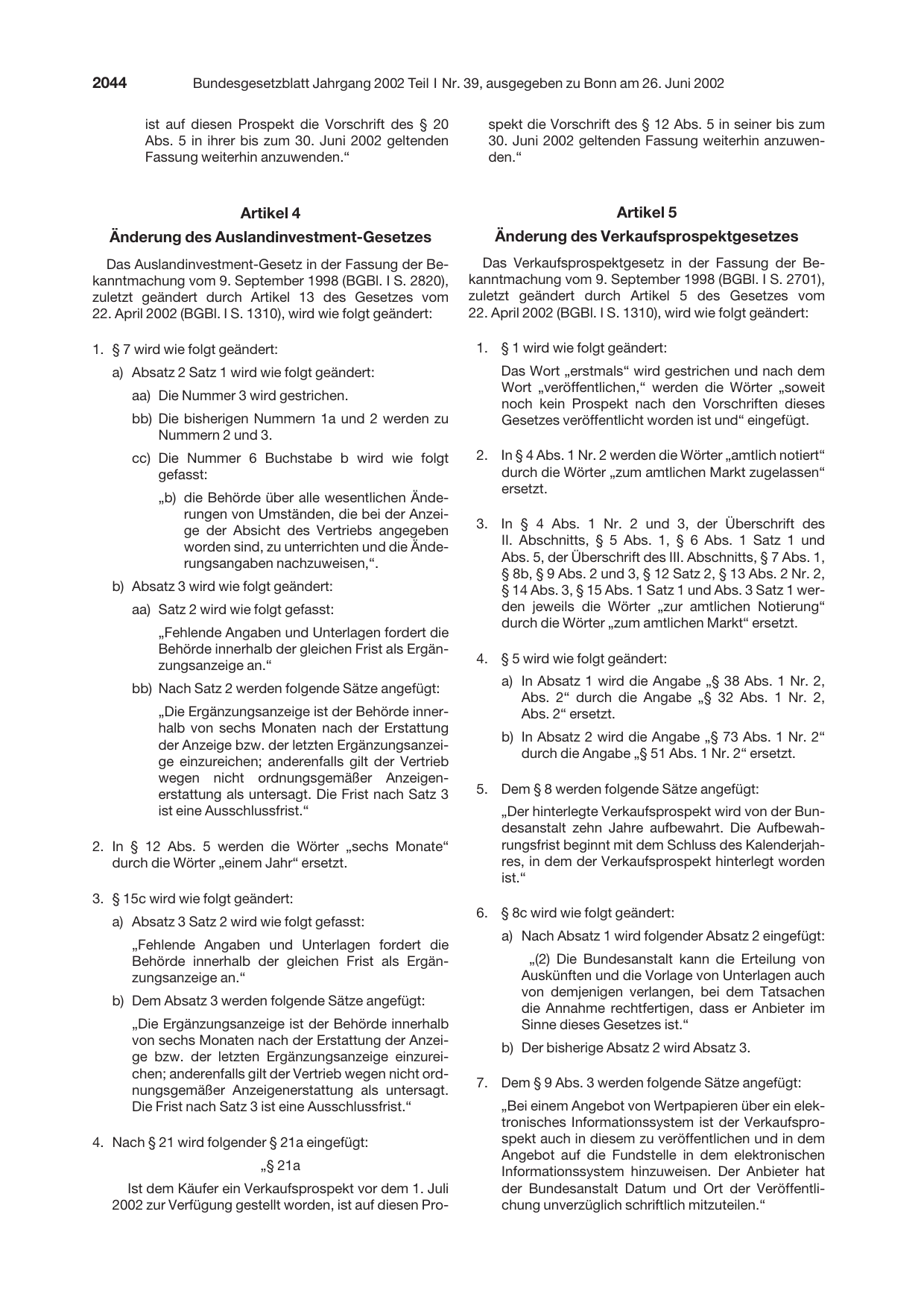 BGBl. 2002, Seite 2044 — Originalseite als Abbildung