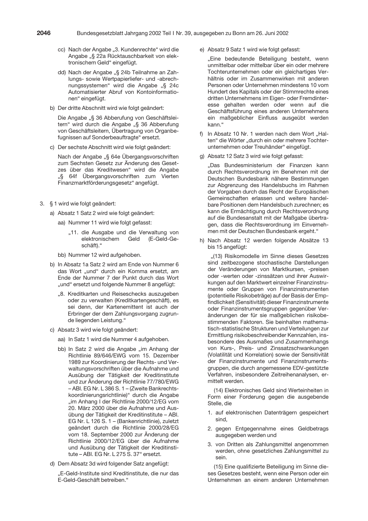 BGBl. 2002, Seite 2046 — Originalseite als Abbildung