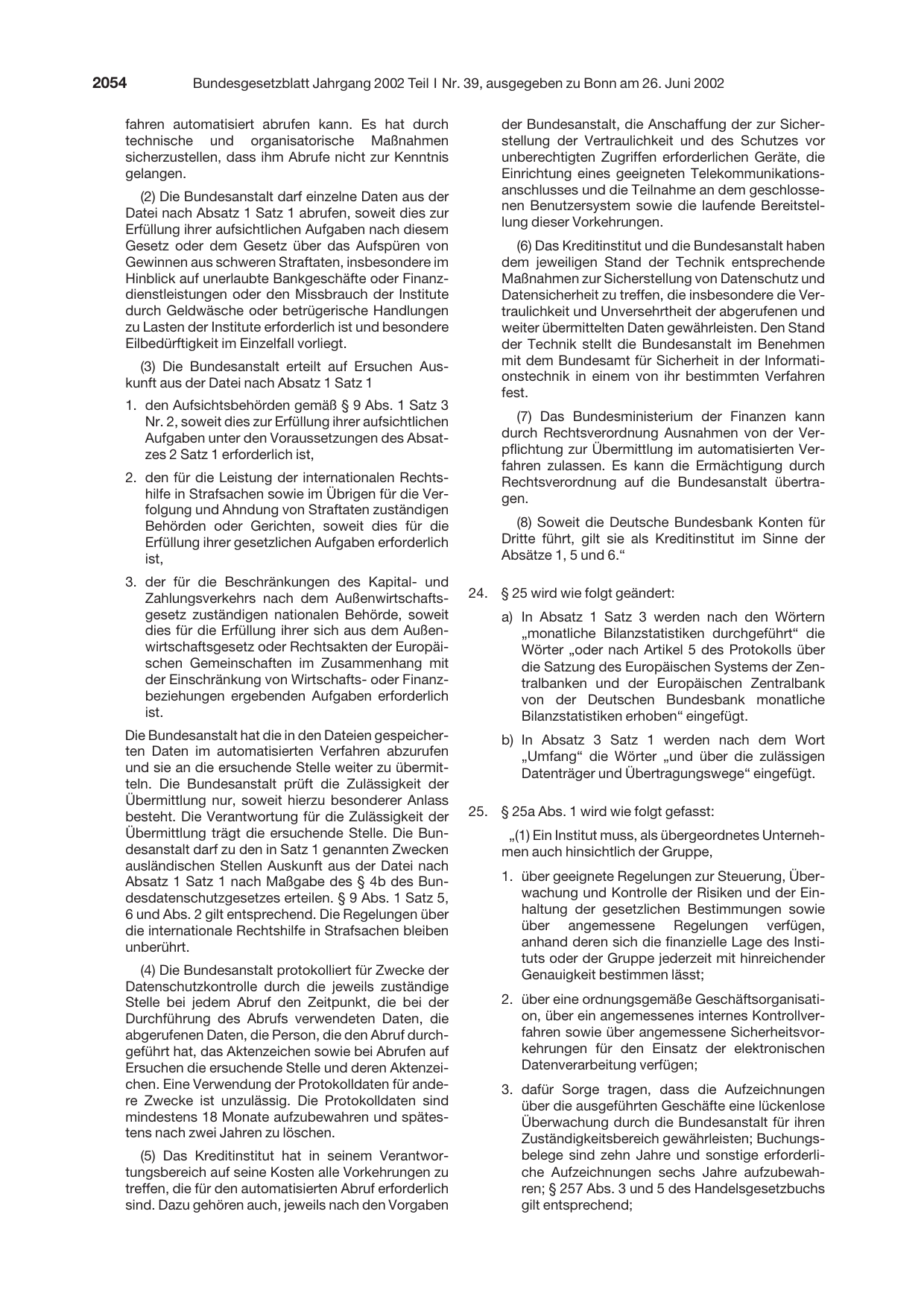 BGBl. 2002, Seite 2054 — Originalseite als Abbildung