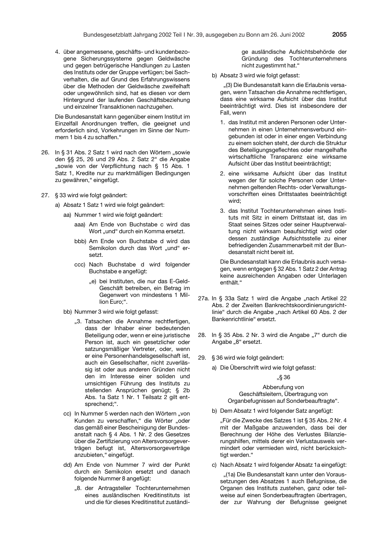 BGBl. 2002, Seite 2055 — Originalseite als Abbildung