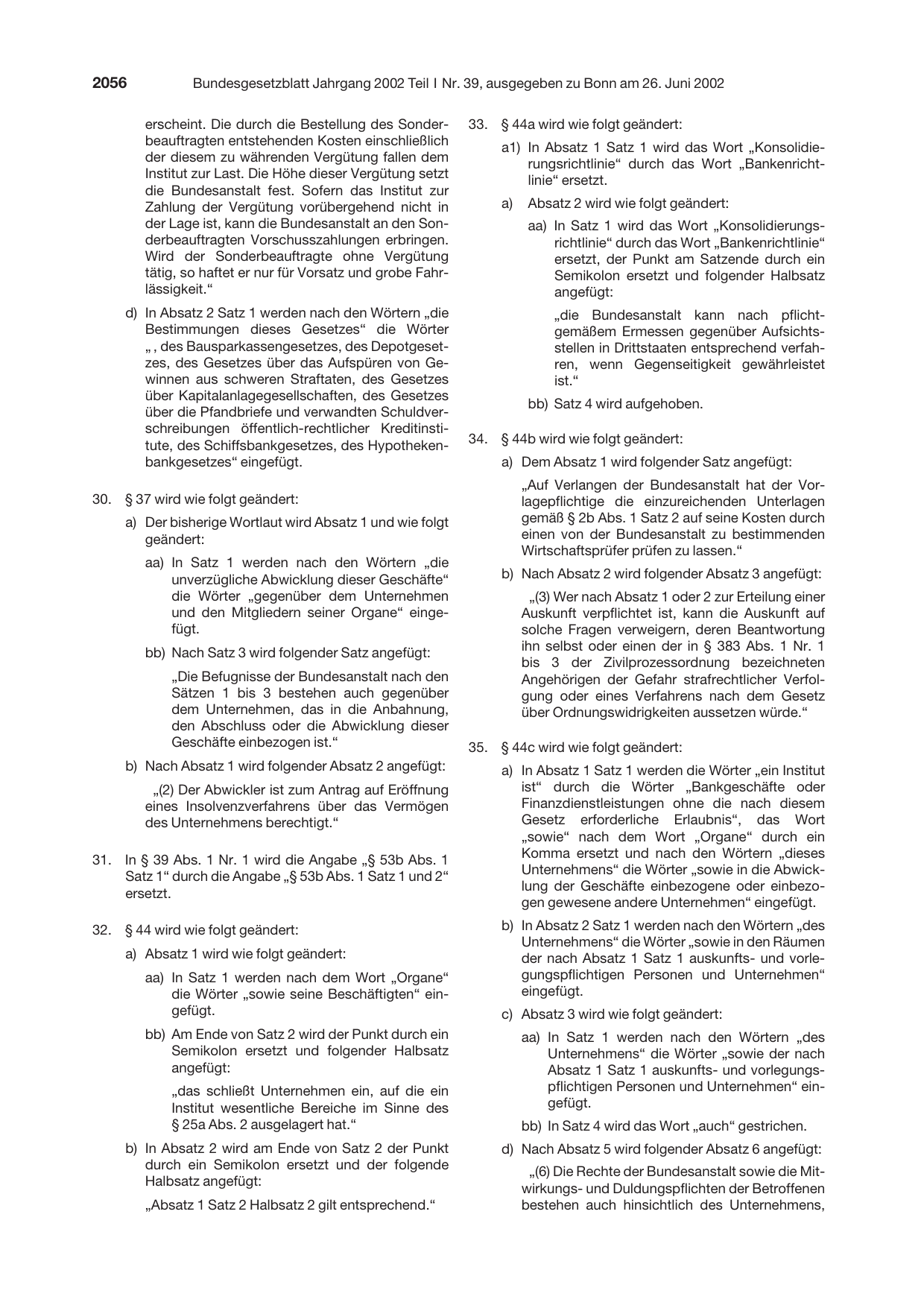 BGBl. 2002, Seite 2056 — Originalseite als Abbildung