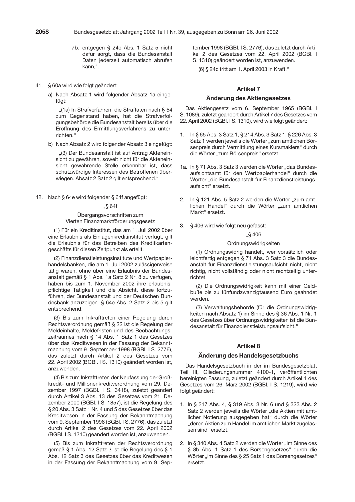 BGBl. 2002, Seite 2058 — Originalseite als Abbildung