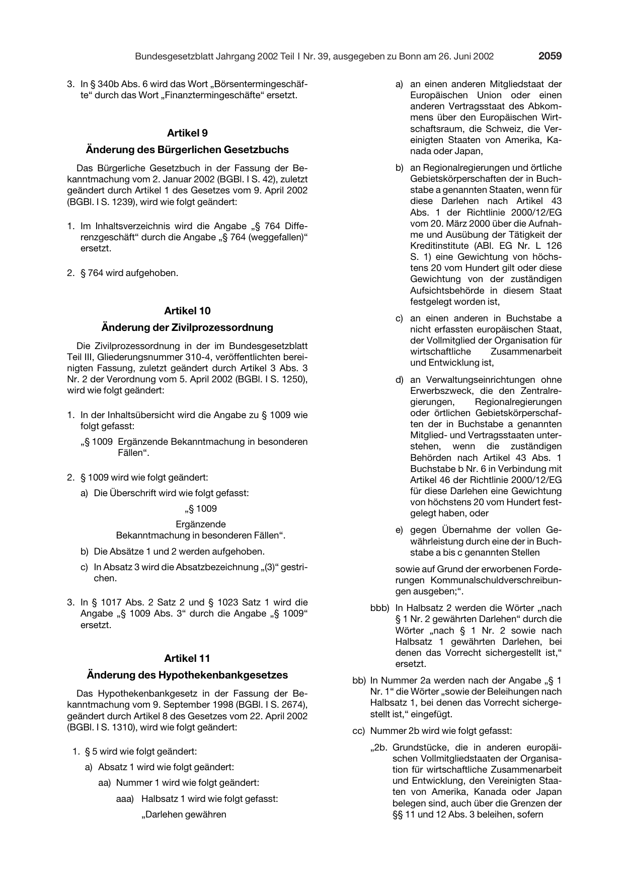 BGBl. 2002, Seite 2059 — Originalseite als Abbildung