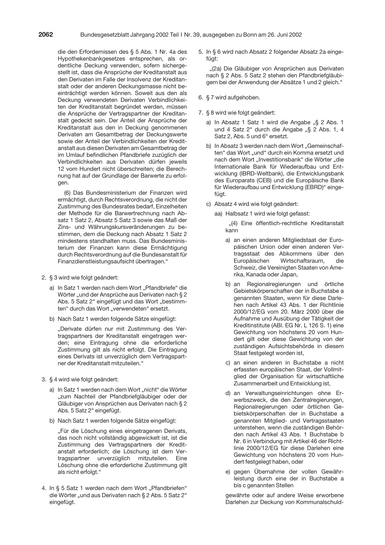 BGBl. 2002, Seite 2062 — Originalseite als Abbildung