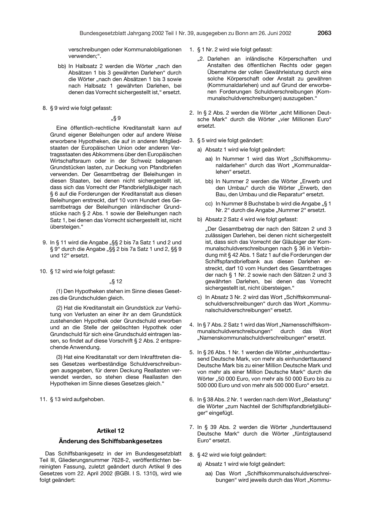 BGBl. 2002, Seite 2063 — Originalseite als Abbildung