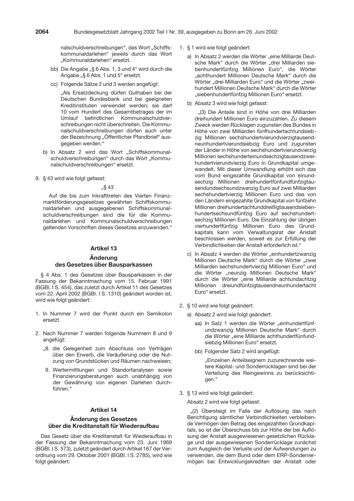 BGBl. 2002, Seite 2064 — Originalseite als Abbildung