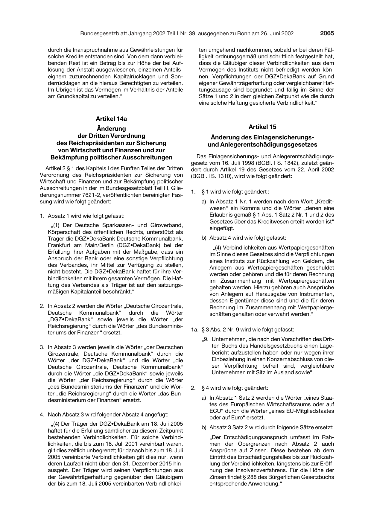 BGBl. 2002, Seite 2065 — Originalseite als Abbildung