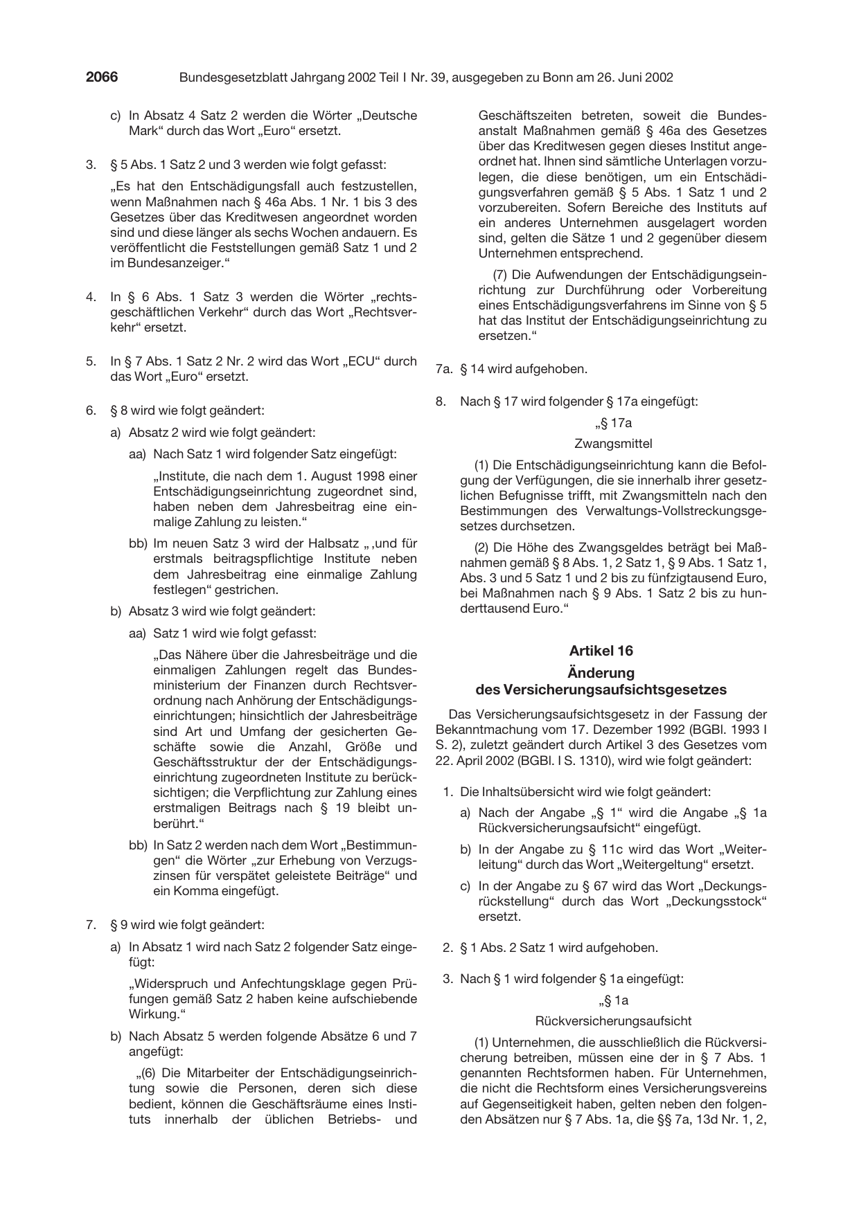 BGBl. 2002, Seite 2066 — Originalseite als Abbildung