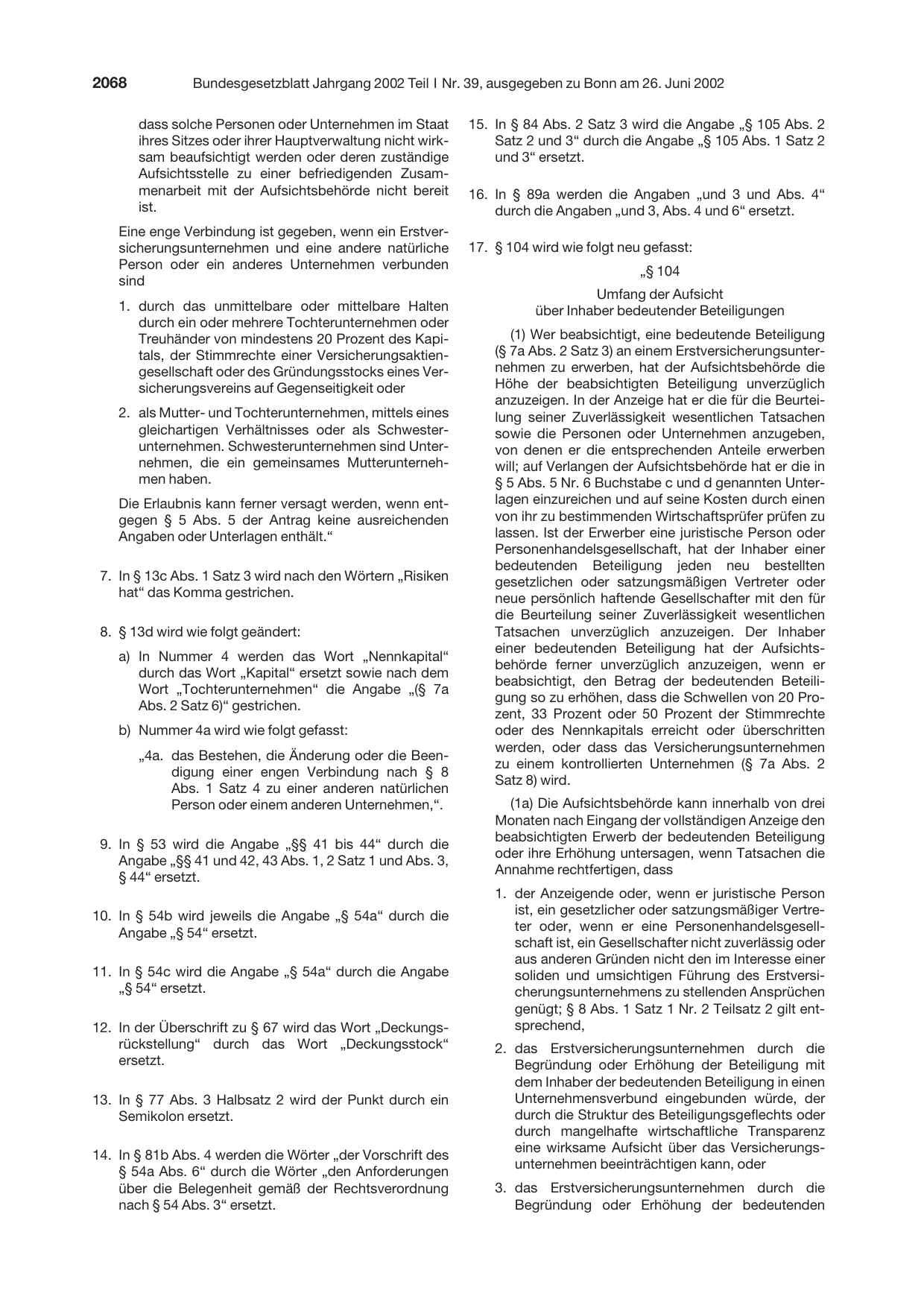 BGBl. 2002, Seite 2068 — Originalseite als Abbildung