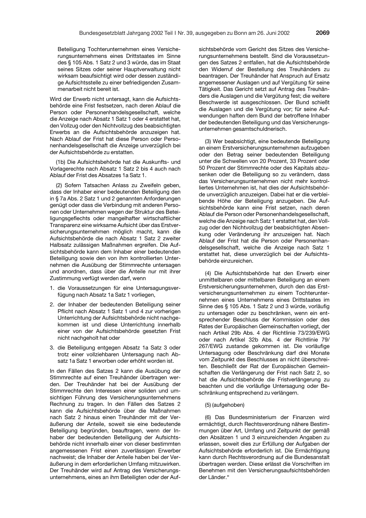 BGBl. 2002, Seite 2069 — Originalseite als Abbildung