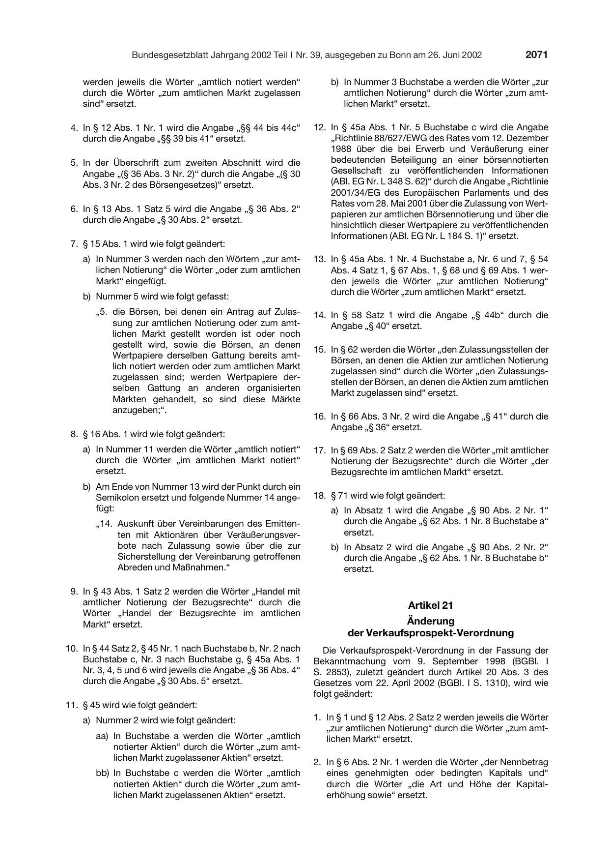 BGBl. 2002, Seite 2071 — Originalseite als Abbildung