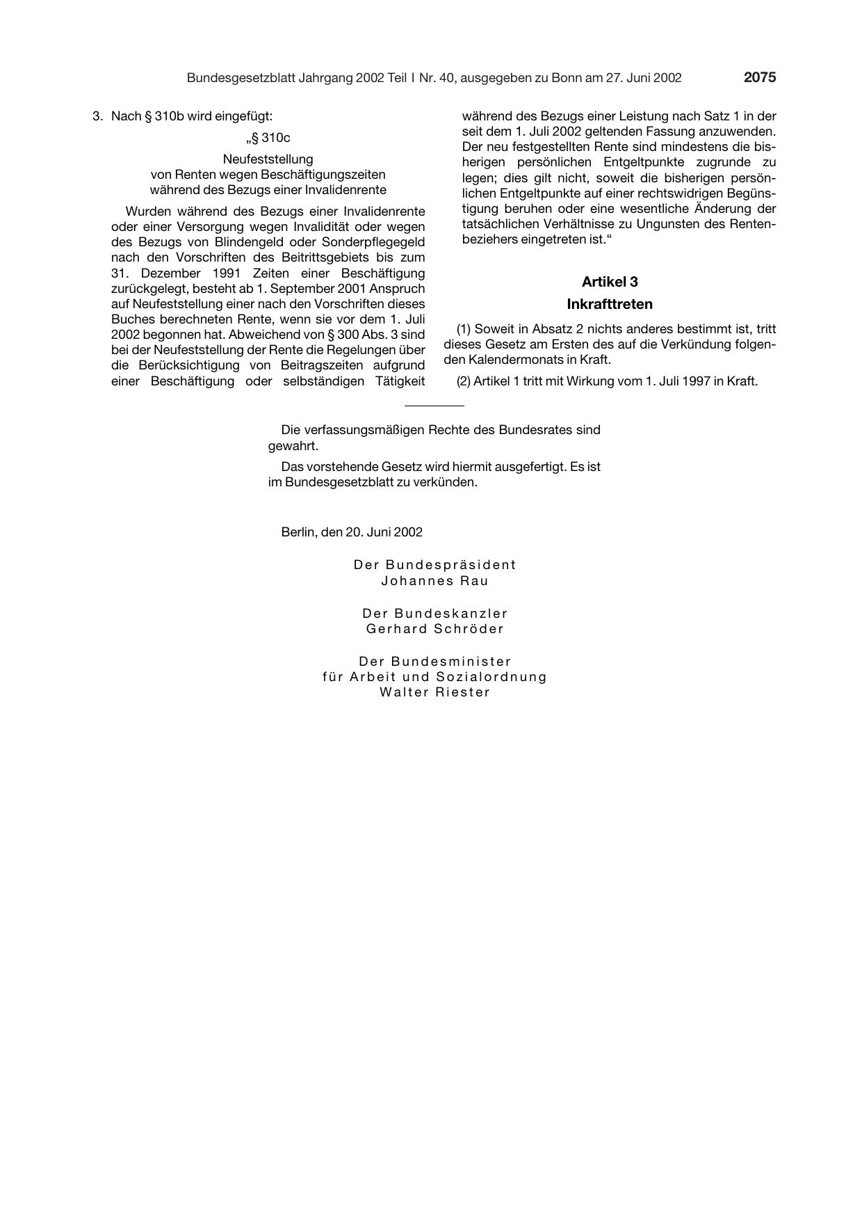 BGBl. 2002, Seite 2075 — Originalseite als Abbildung