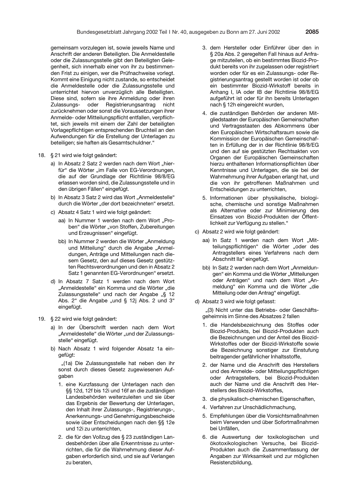 BGBl. 2002, Seite 2085 — Originalseite als Abbildung