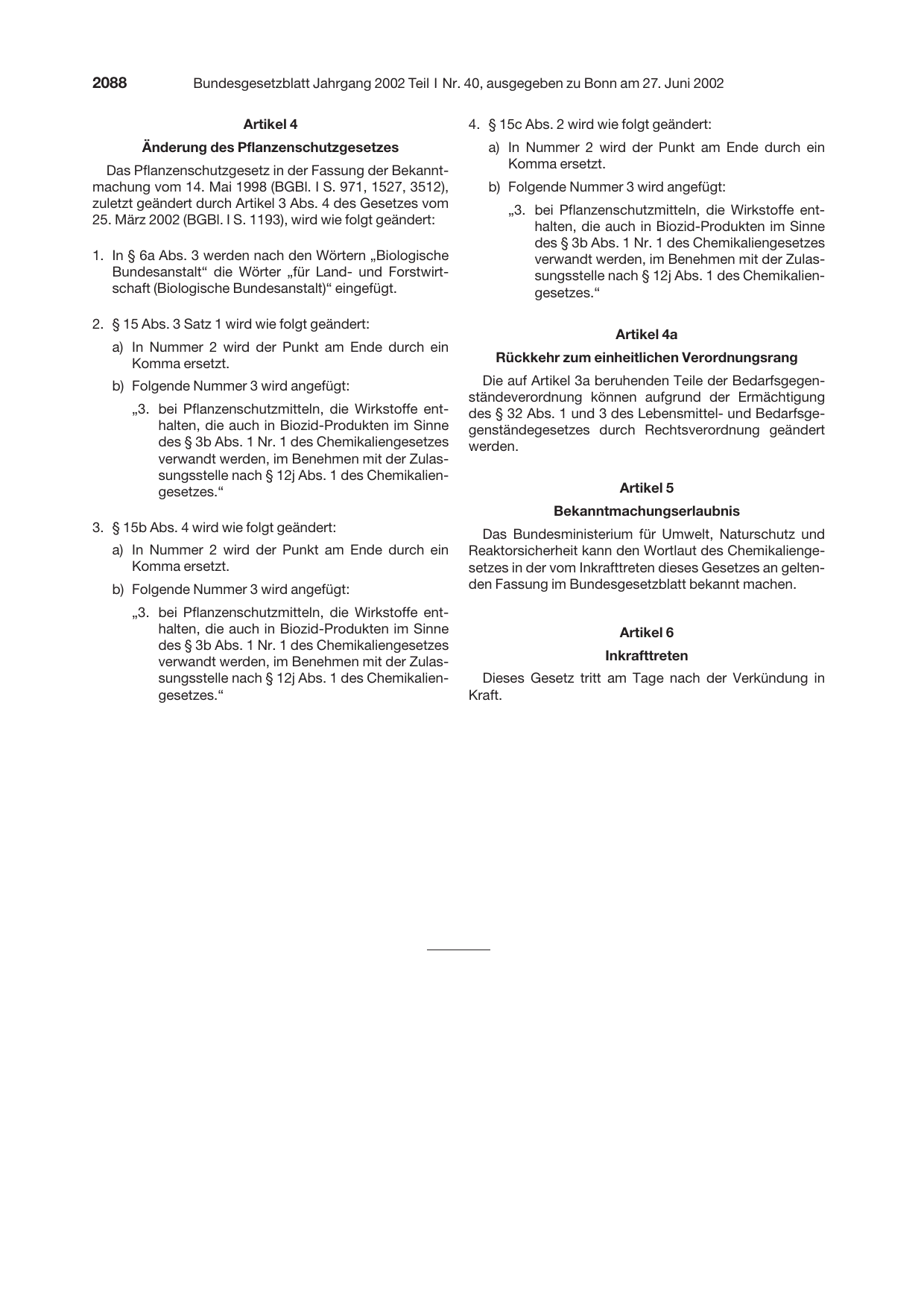 BGBl. 2002, Seite 2088 — Originalseite als Abbildung