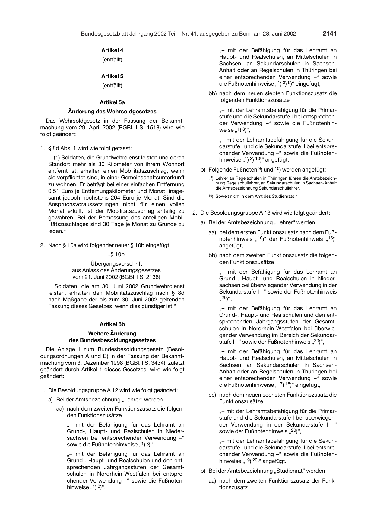 BGBl. 2002, Seite 2141 — Originalseite als Abbildung