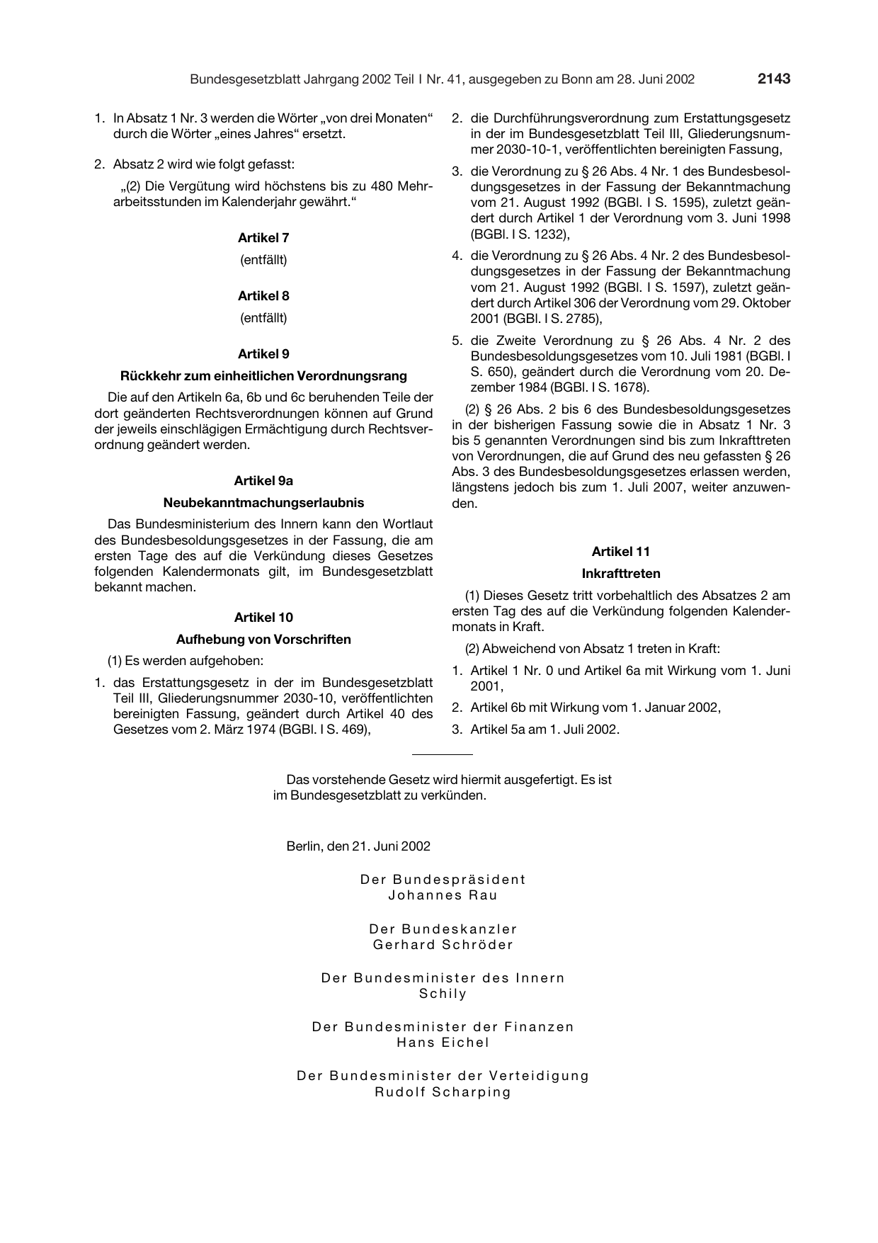 BGBl. 2002, Seite 2143 — Originalseite als Abbildung