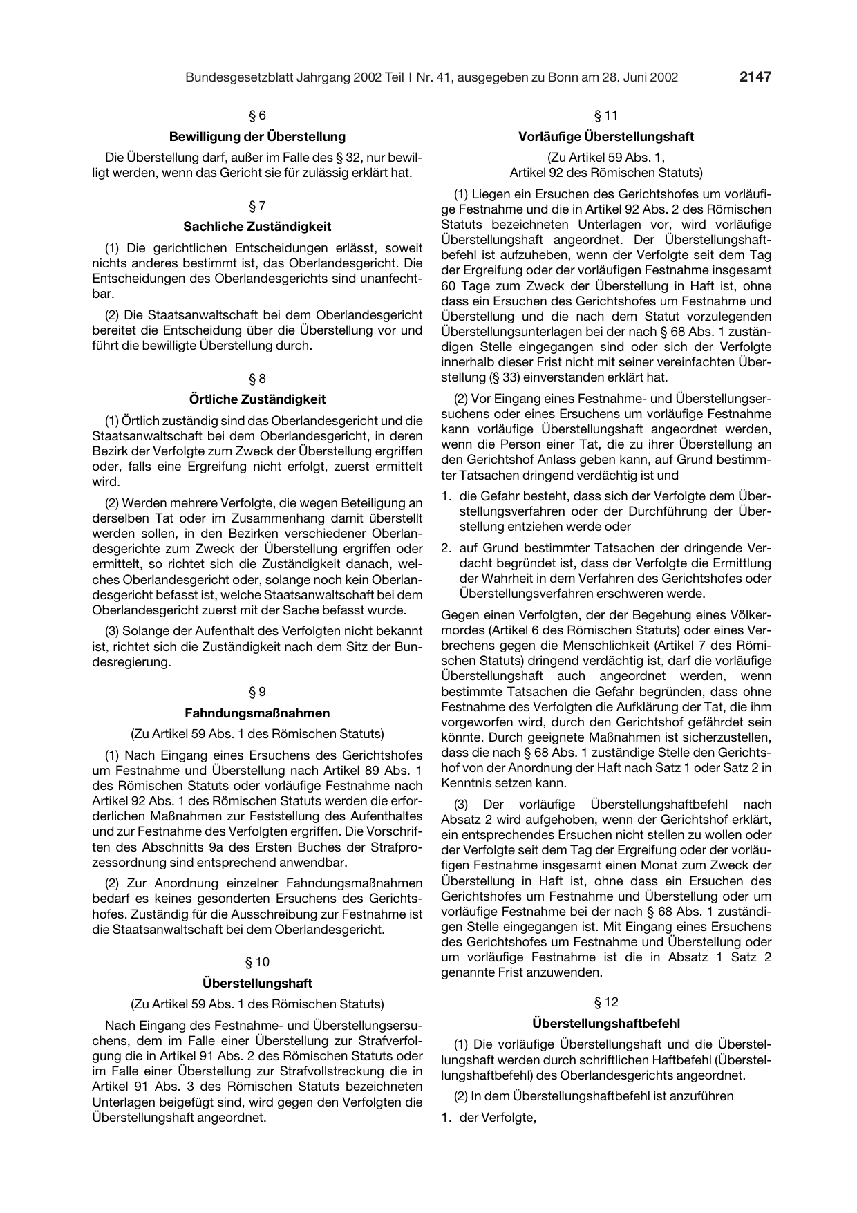 BGBl. 2002, Seite 2147 — Originalseite als Abbildung