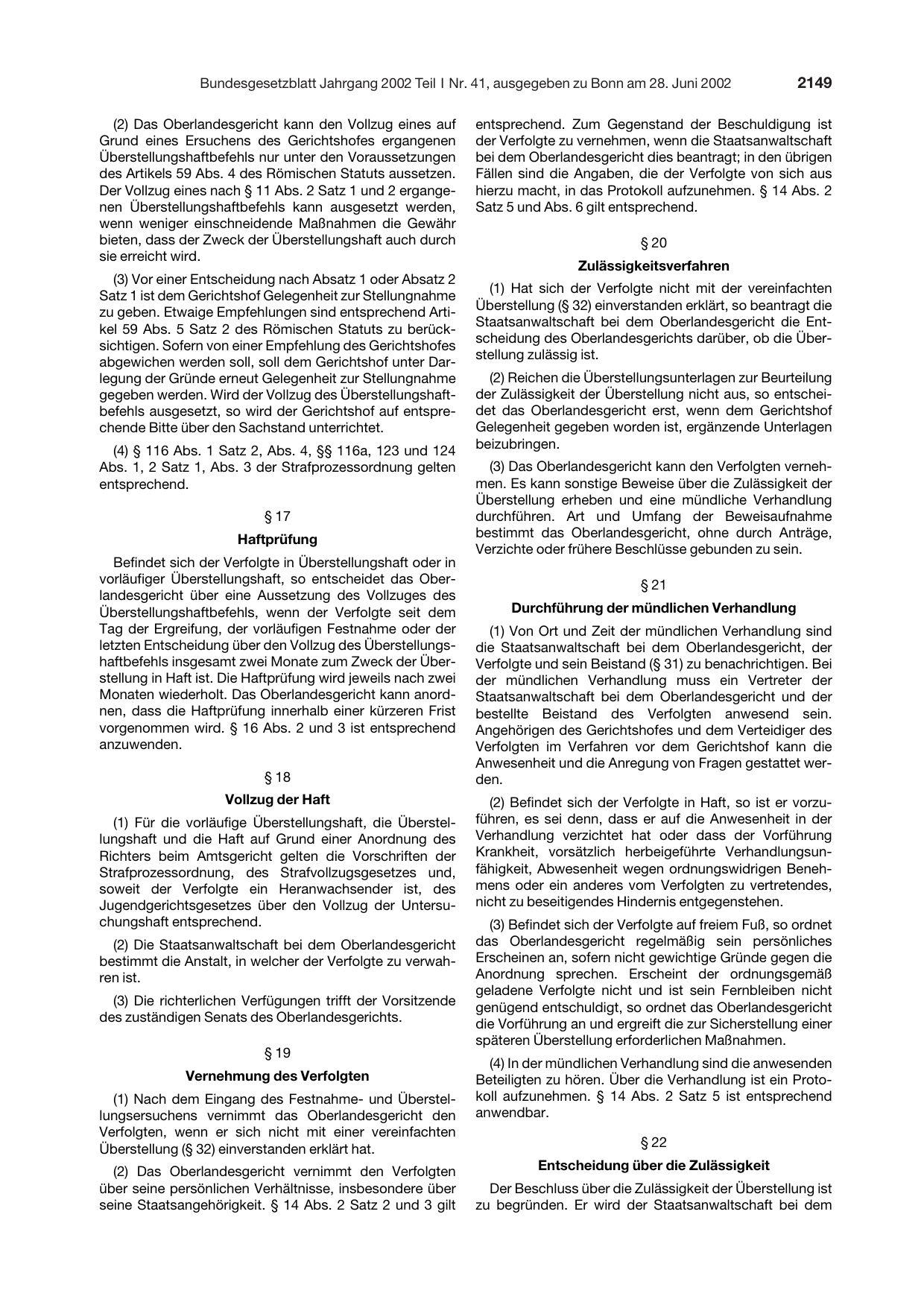 BGBl. 2002, Seite 2149 — Originalseite als Abbildung