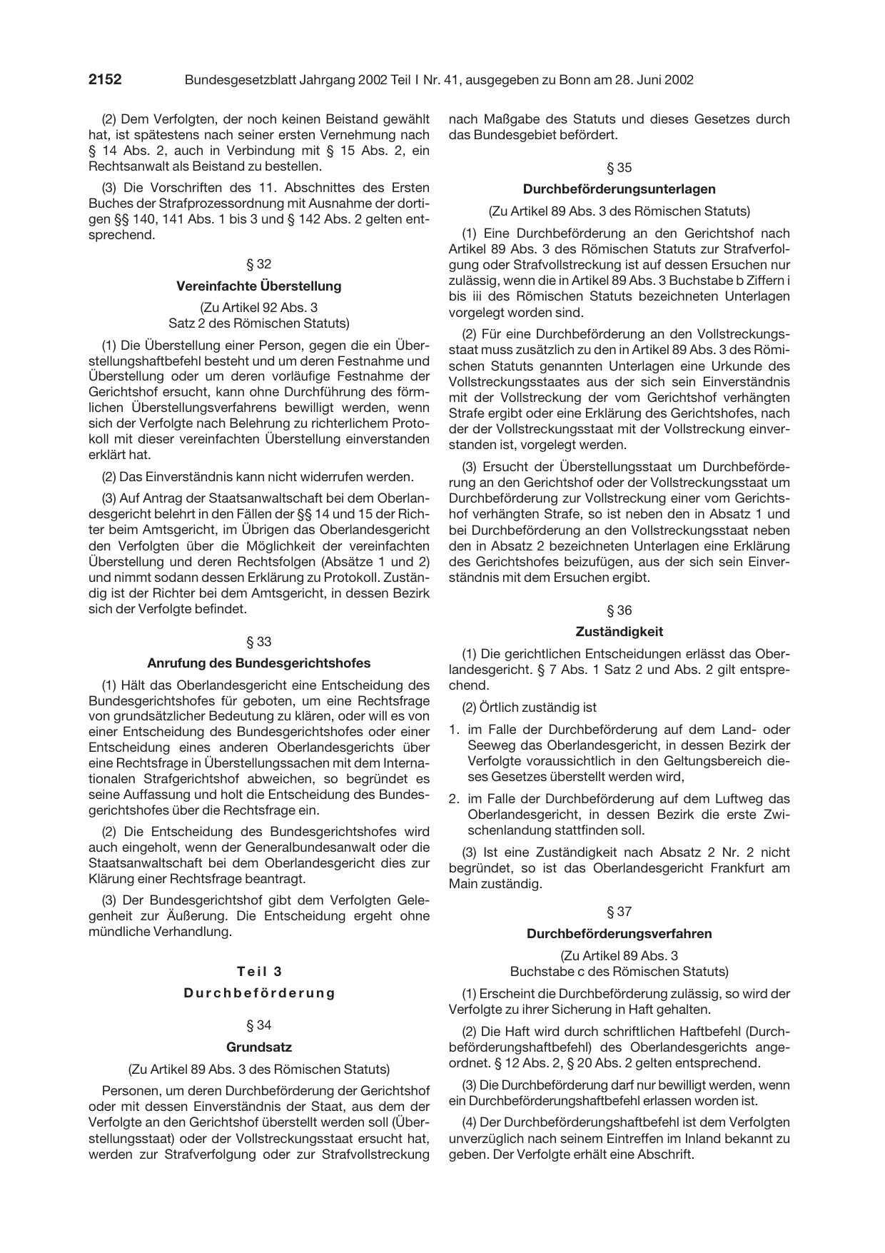 BGBl. 2002, Seite 2152 — Originalseite als Abbildung