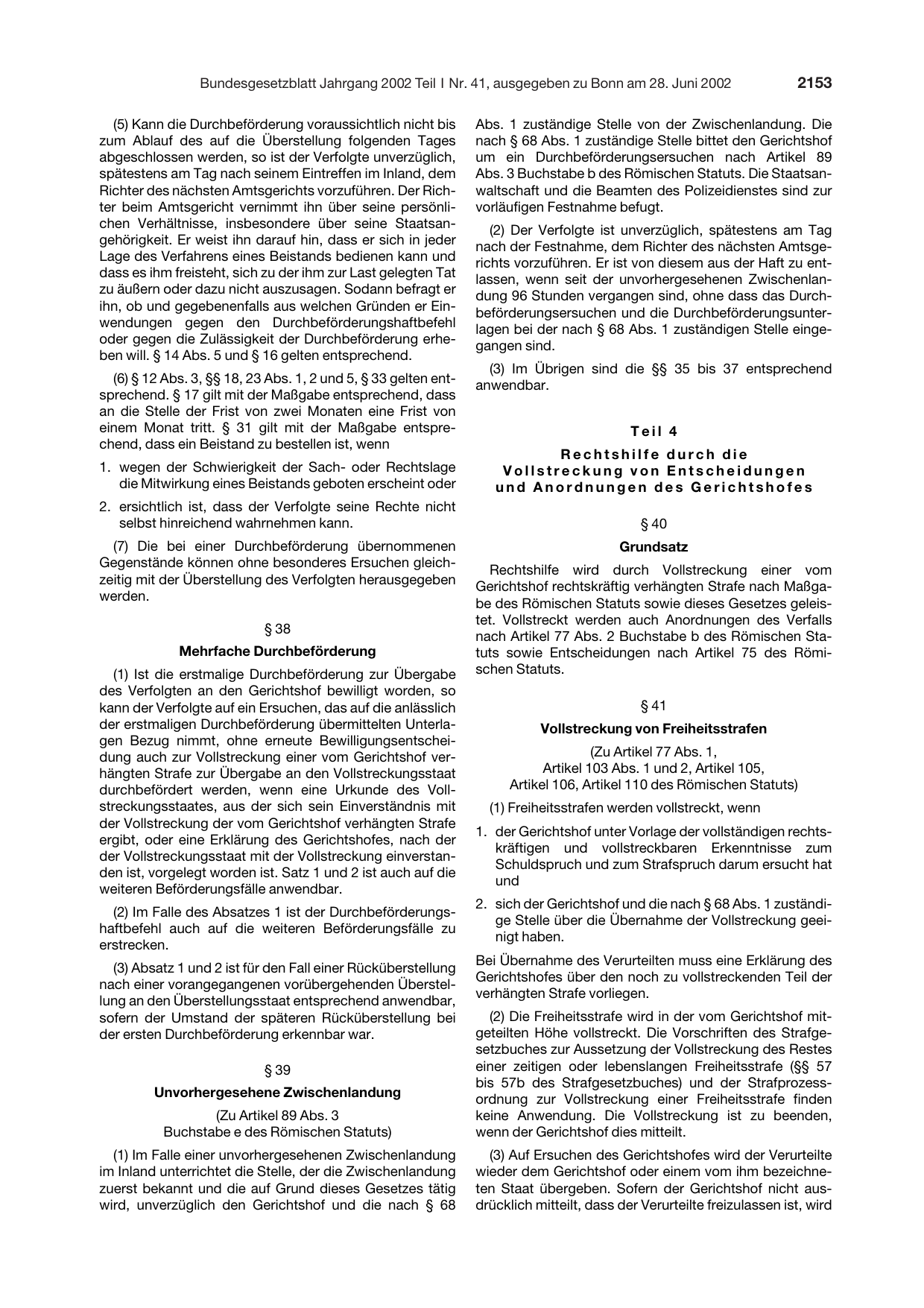 BGBl. 2002, Seite 2153 — Originalseite als Abbildung