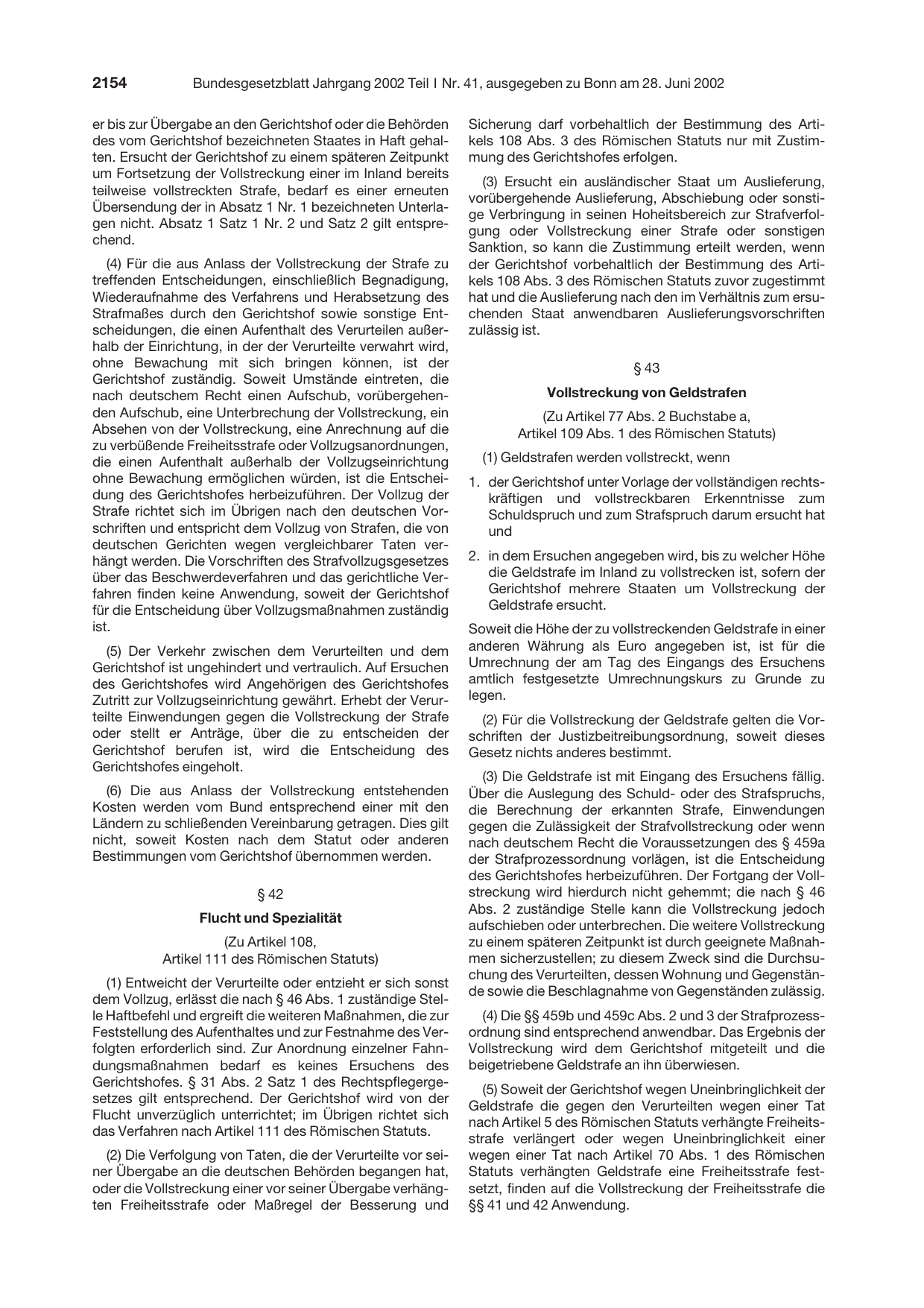 BGBl. 2002, Seite 2154 — Originalseite als Abbildung