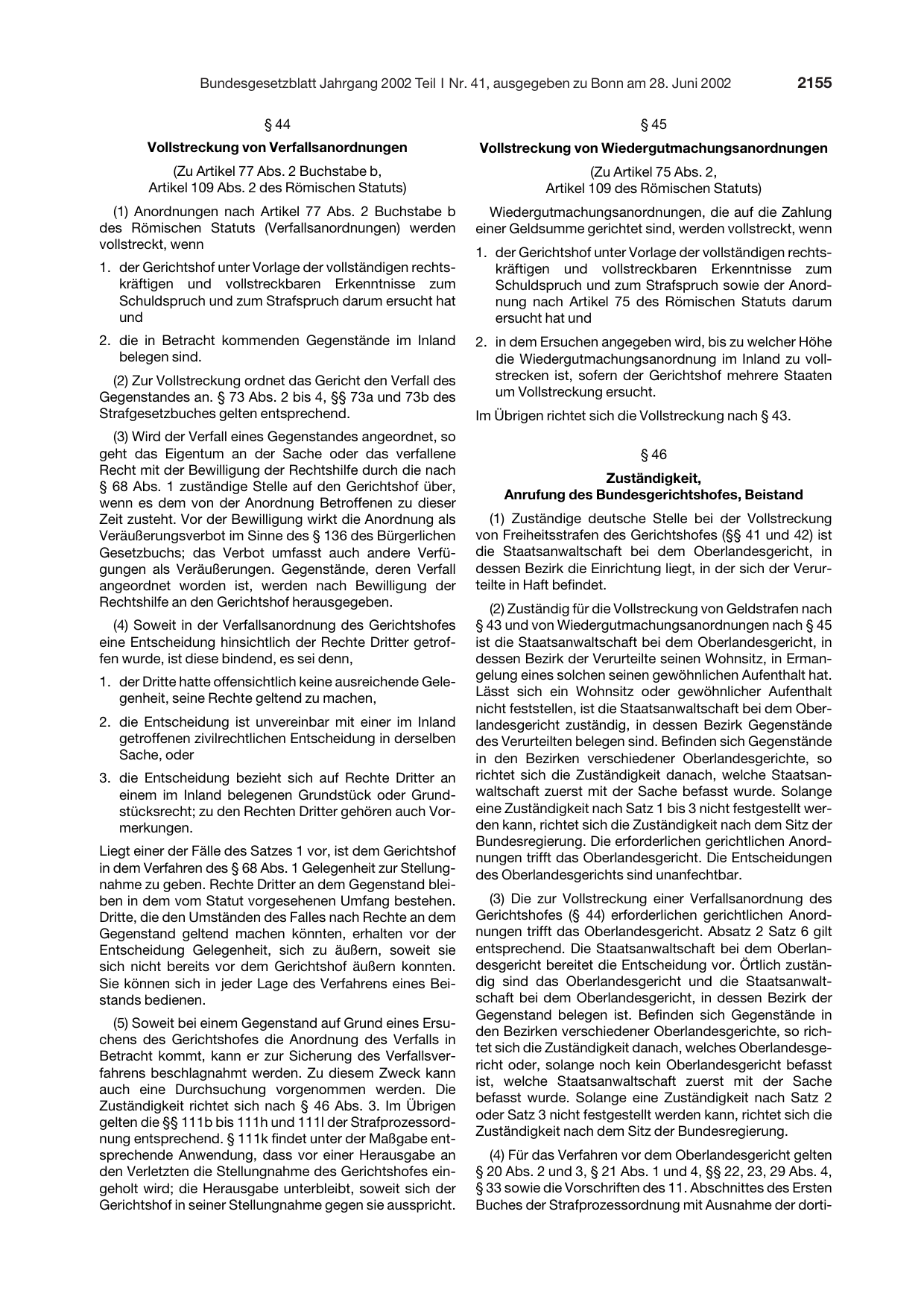 BGBl. 2002, Seite 2155 — Originalseite als Abbildung