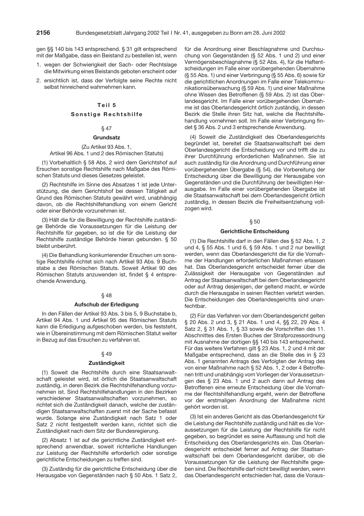BGBl. 2002, Seite 2156 — Originalseite als Abbildung
