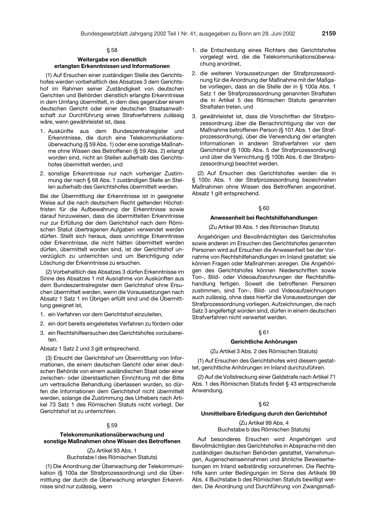 BGBl. 2002, Seite 2159 — Originalseite als Abbildung