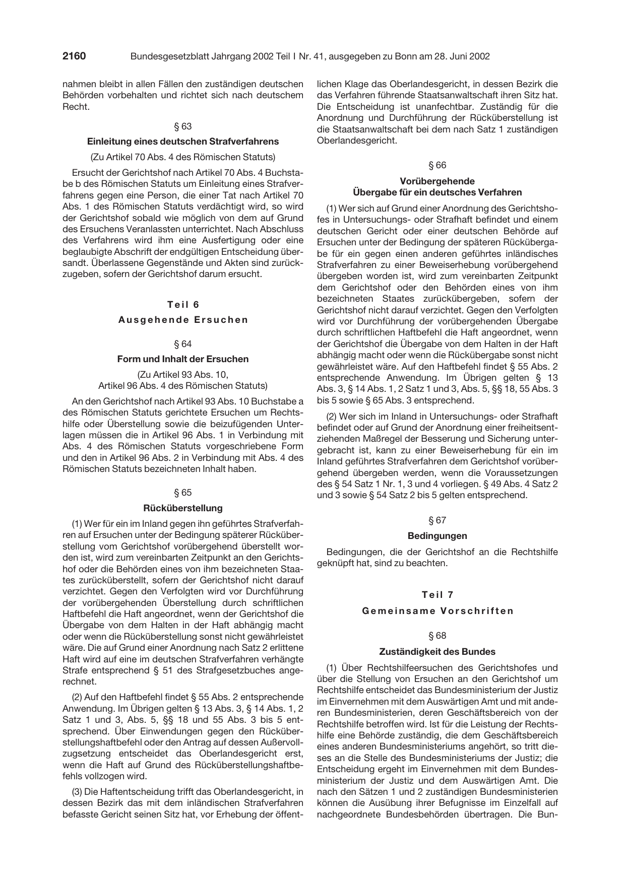 BGBl. 2002, Seite 2160 — Originalseite als Abbildung