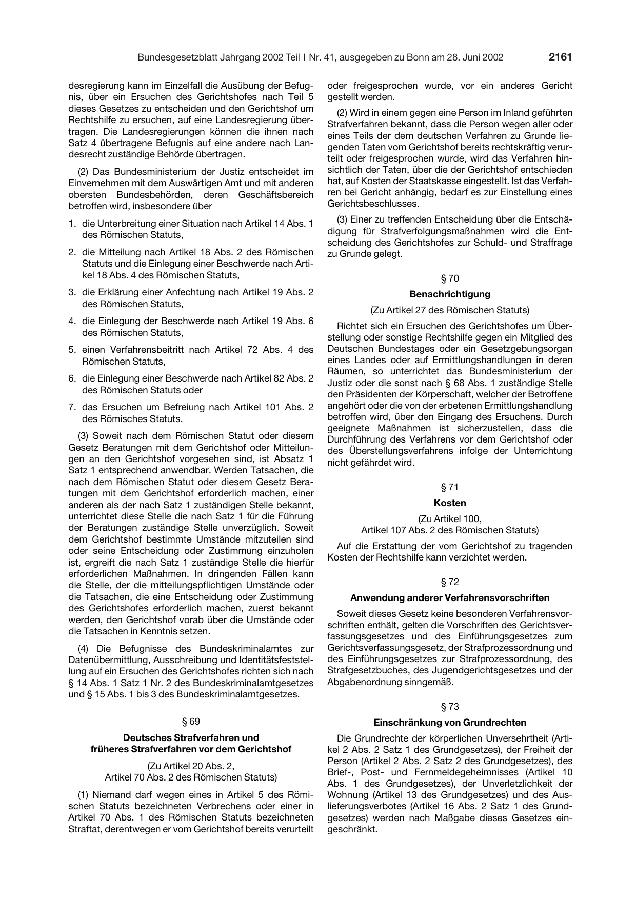 BGBl. 2002, Seite 2161 — Originalseite als Abbildung