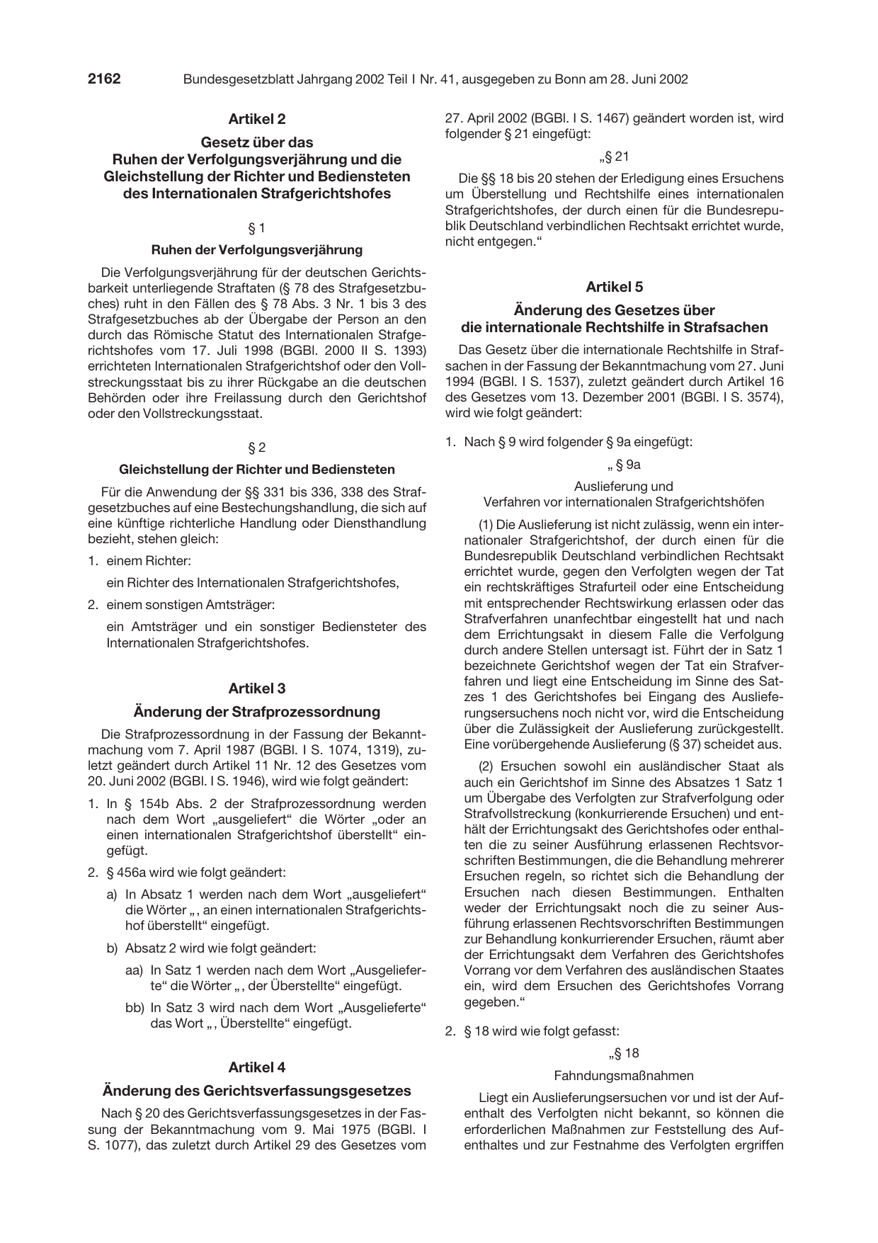 BGBl. 2002, Seite 2162 — Originalseite als Abbildung