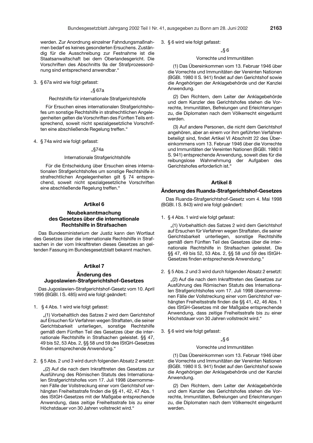 BGBl. 2002, Seite 2163 — Originalseite als Abbildung