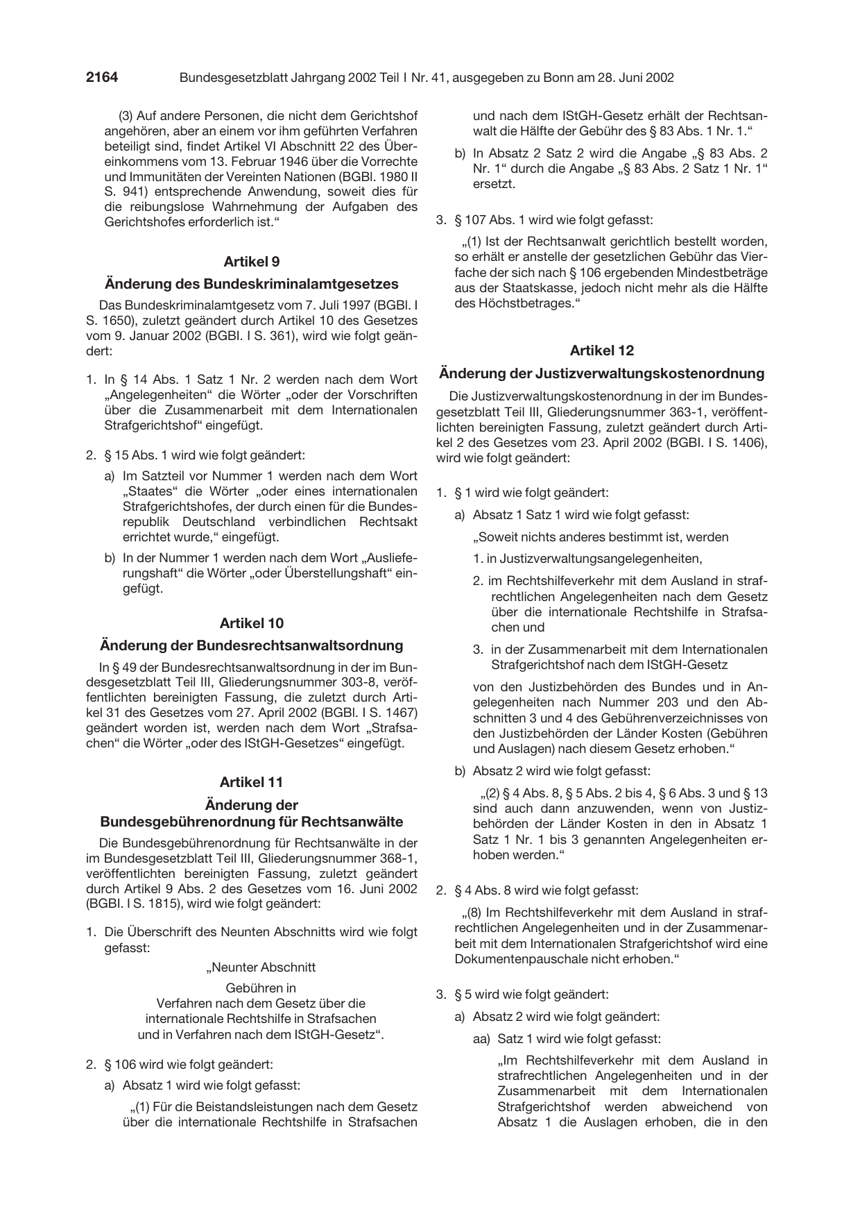 BGBl. 2002, Seite 2164 — Originalseite als Abbildung