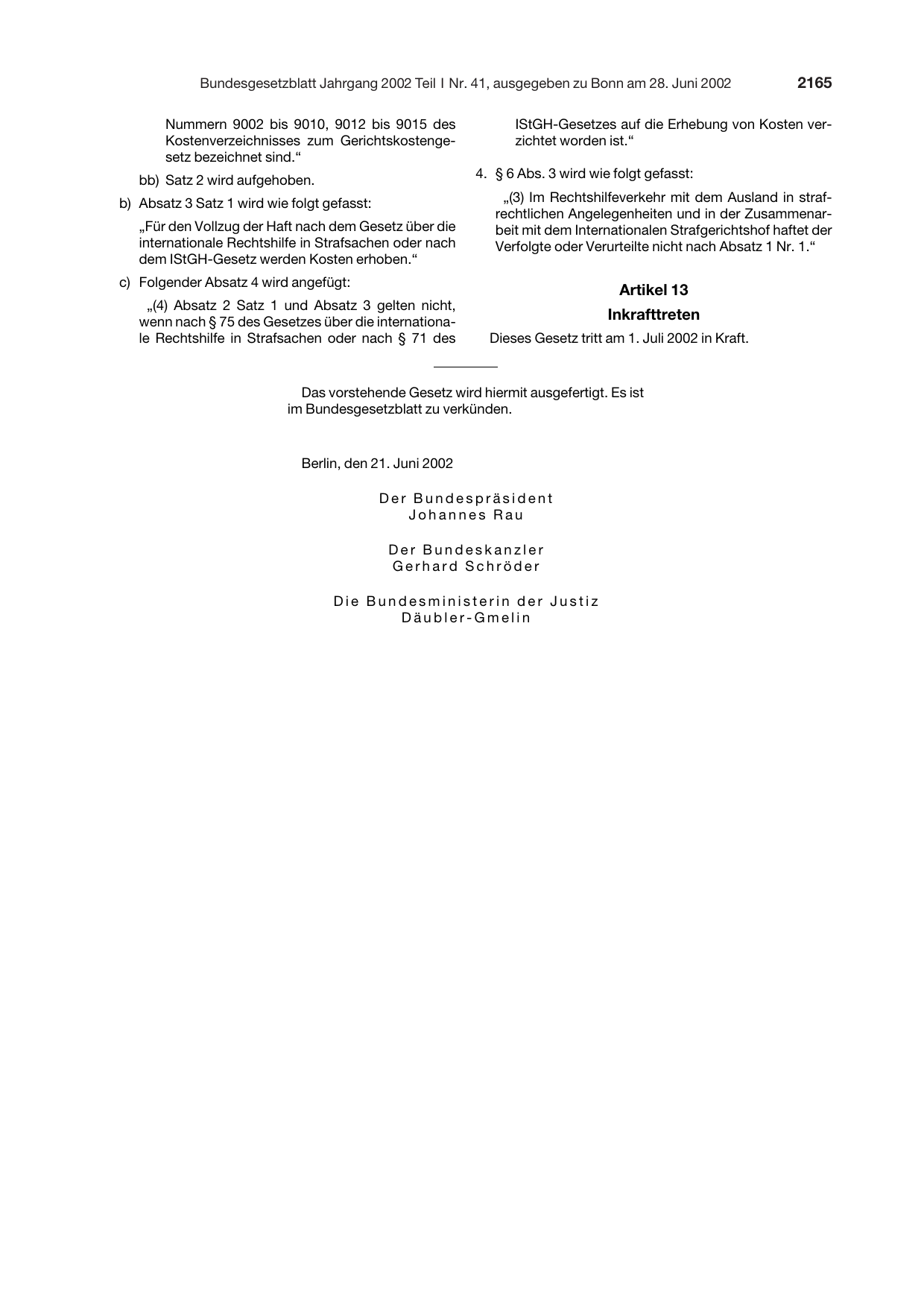 BGBl. 2002, Seite 2165 — Originalseite als Abbildung