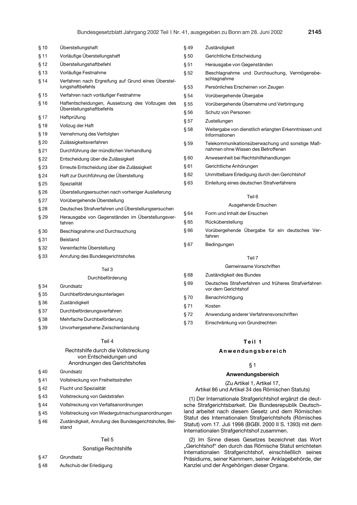 BGBl. 2002, Seite 2145 — Originalseite als Abbildung