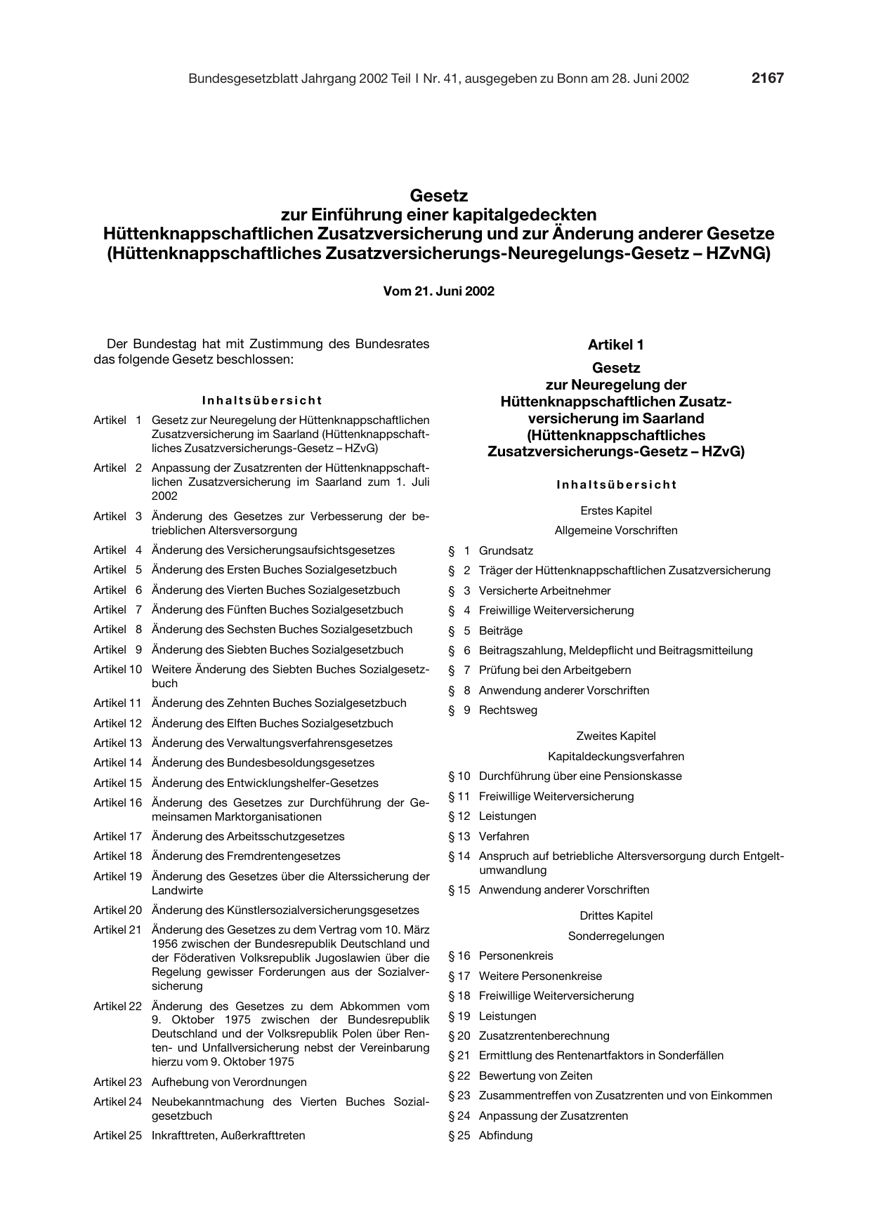 BGBl. 2002, Seite 2167 — Originalseite als Abbildung