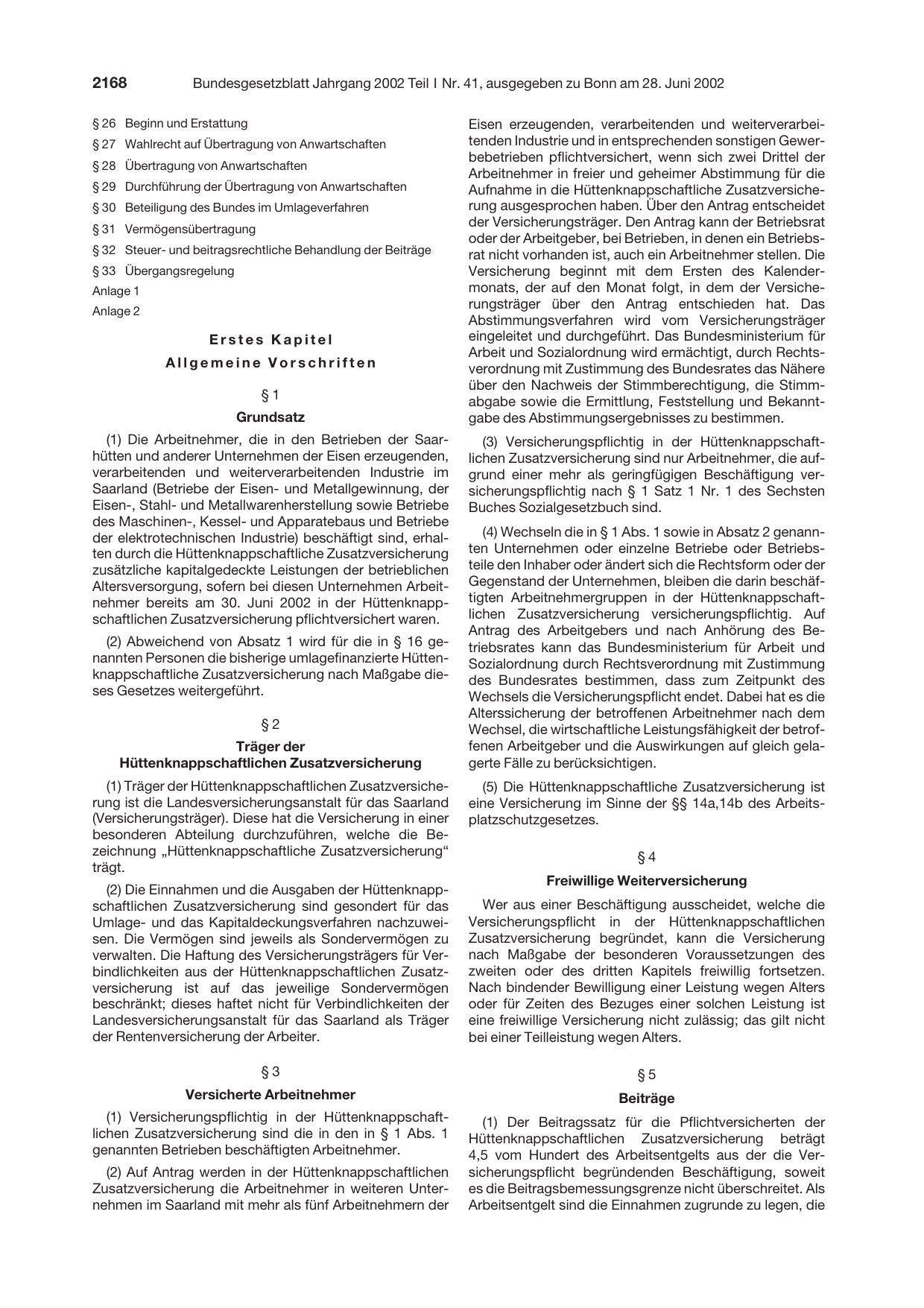 BGBl. 2002, Seite 2168 — Originalseite als Abbildung