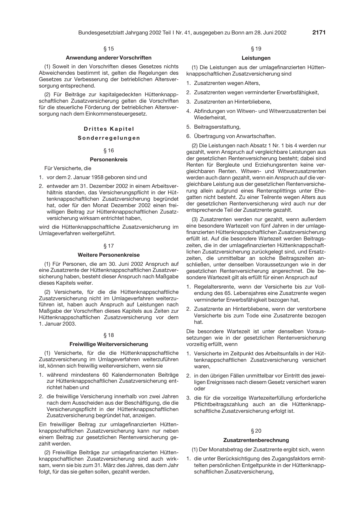BGBl. 2002, Seite 2171 — Originalseite als Abbildung