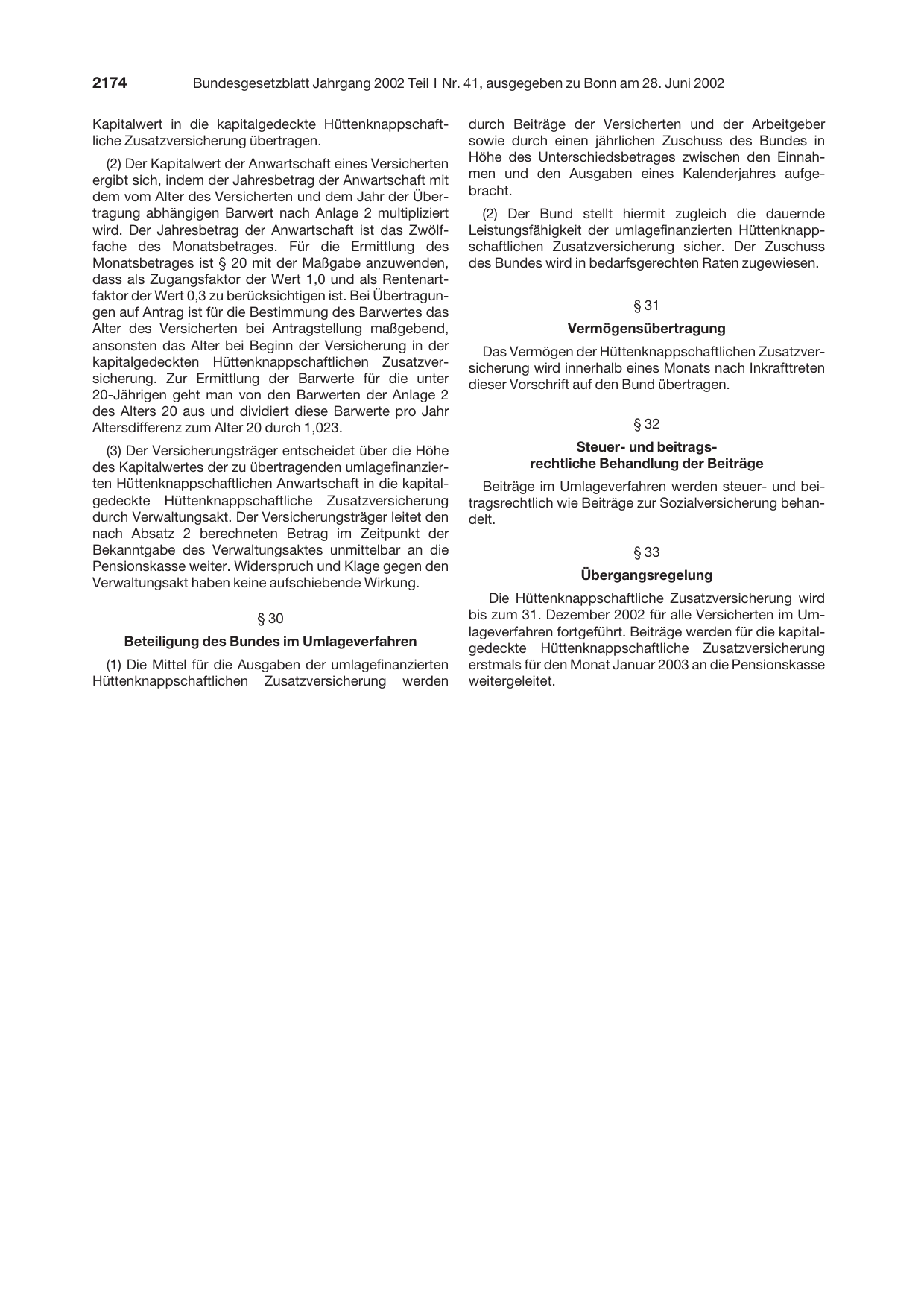 BGBl. 2002, Seite 2174 — Originalseite als Abbildung
