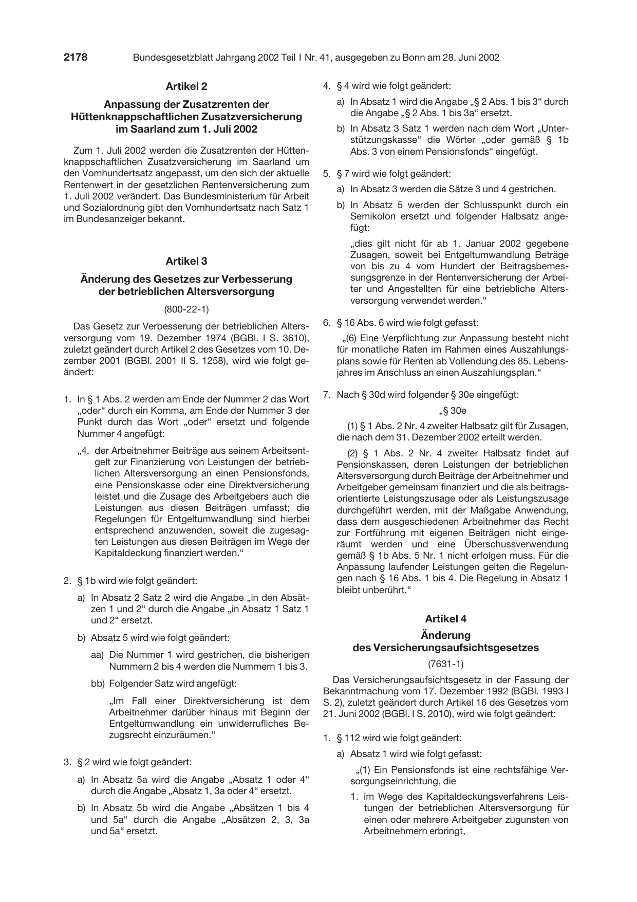 BGBl. 2002, Seite 2178 — Originalseite als Abbildung