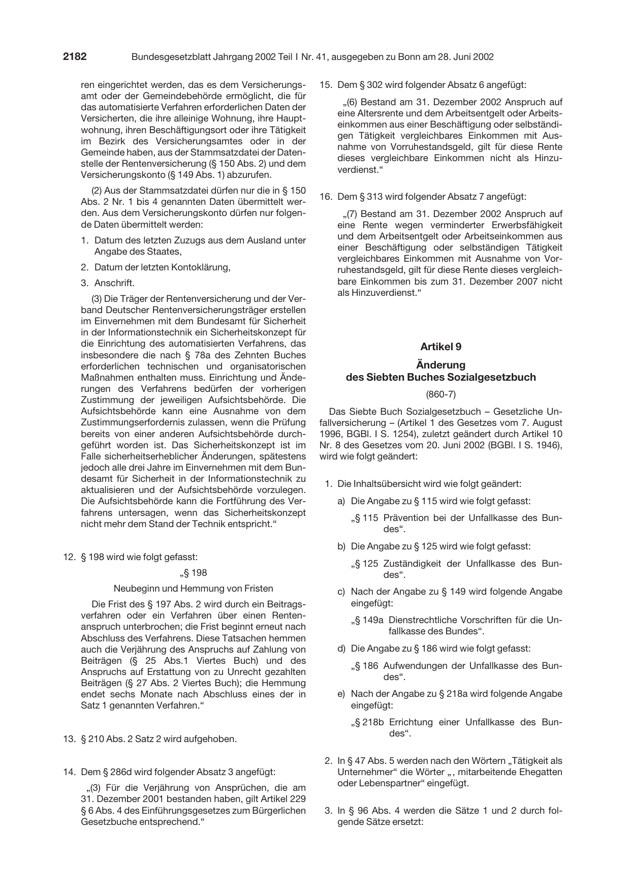 BGBl. 2002, Seite 2182 — Originalseite als Abbildung